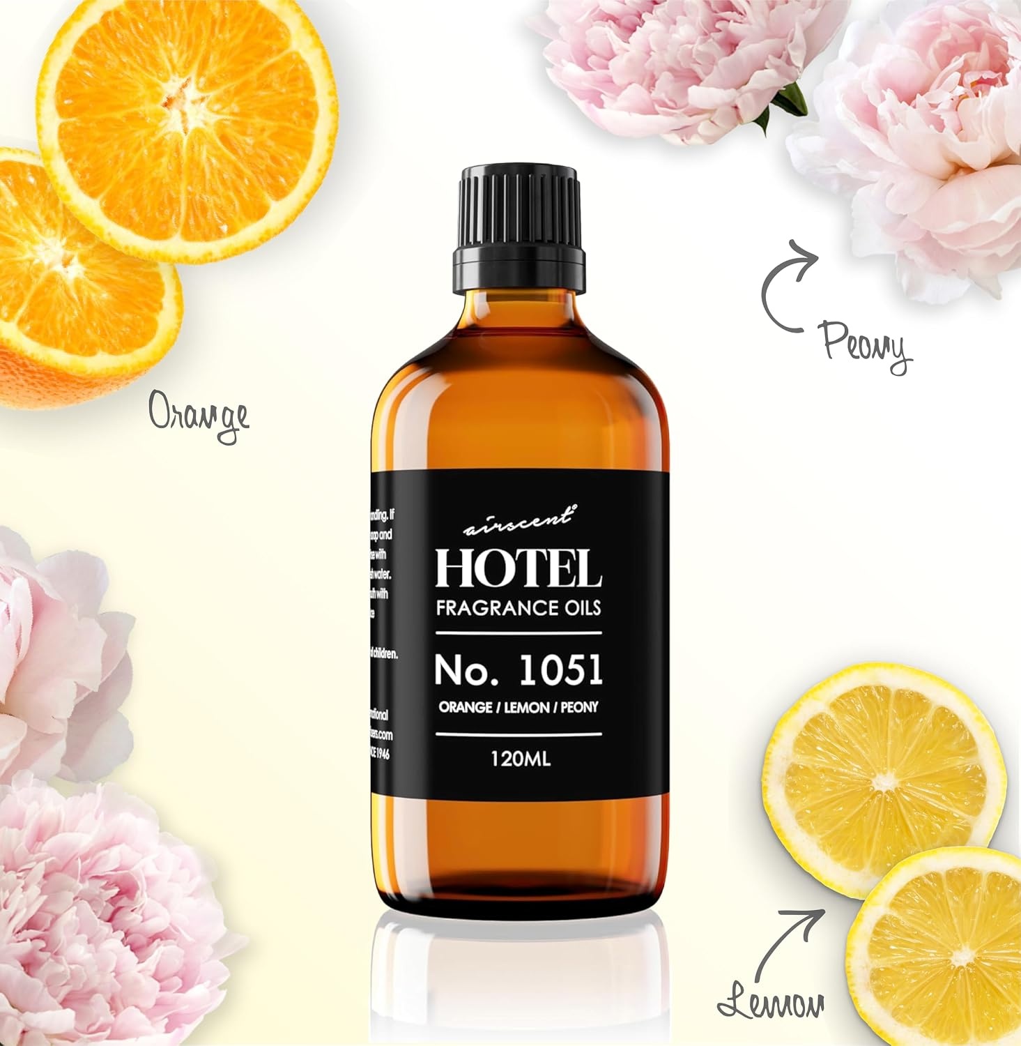 AirScent Citrus Zest Hotel Diffuser Oil No. 1051 – Orange Lemon Peony – Premium Fragrance Oil for Ultrasonic and Waterless Diffusers and Crafting – 10 mL, 0.34 fl oz Glass Dropper Bottle(4 Fl Oz (Pack of 1))