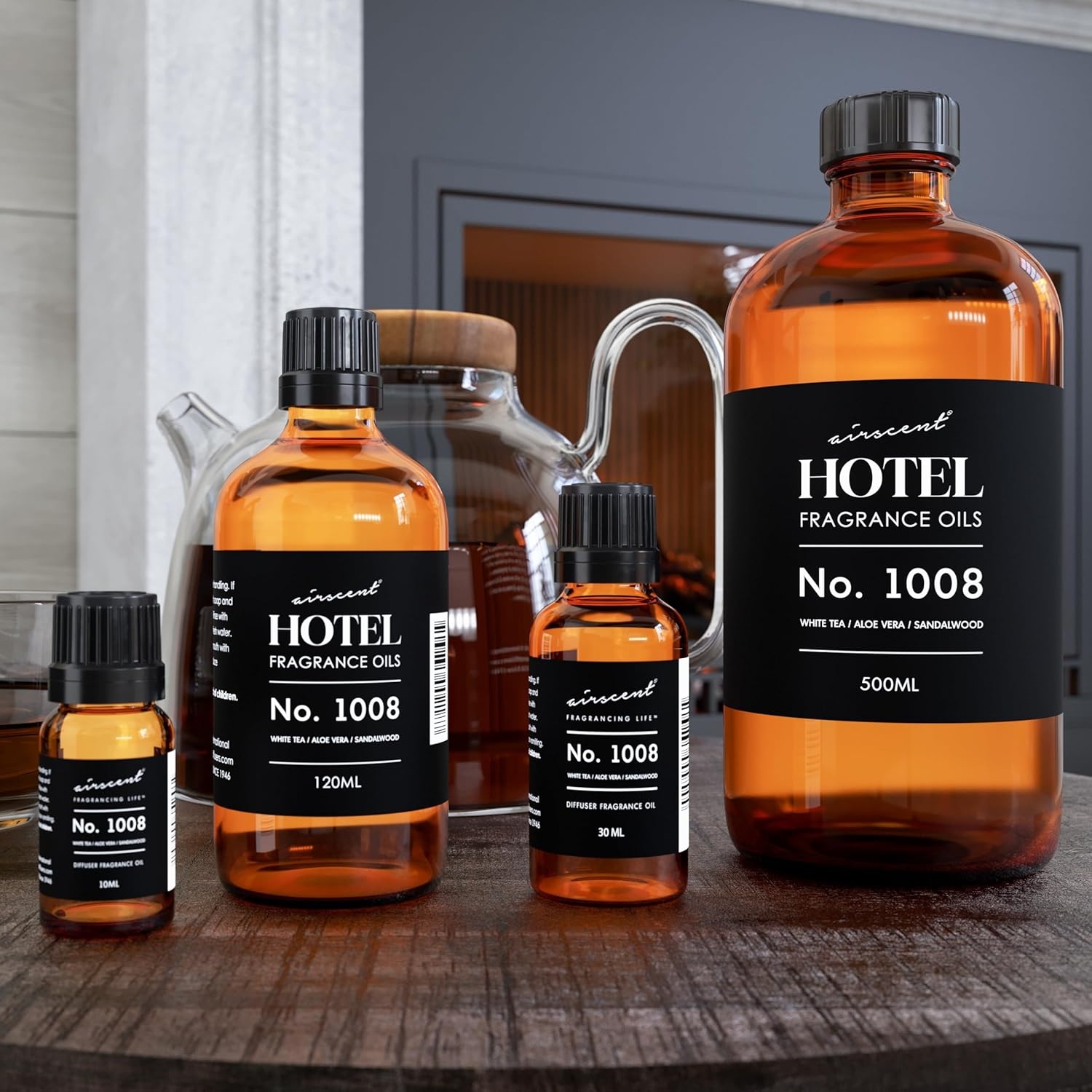 AirScent Hotel Diffuser Oil No. 1008 – White Tea, Aloe Sandalwood – 10 mL | Hotel Scent Dupe – Premium Fragrance Oil for Ultrasonic and Waterless Diffusers and Crafting – .34 fl oz Dropper Bottle(4 Fl Oz (Pack of 1))