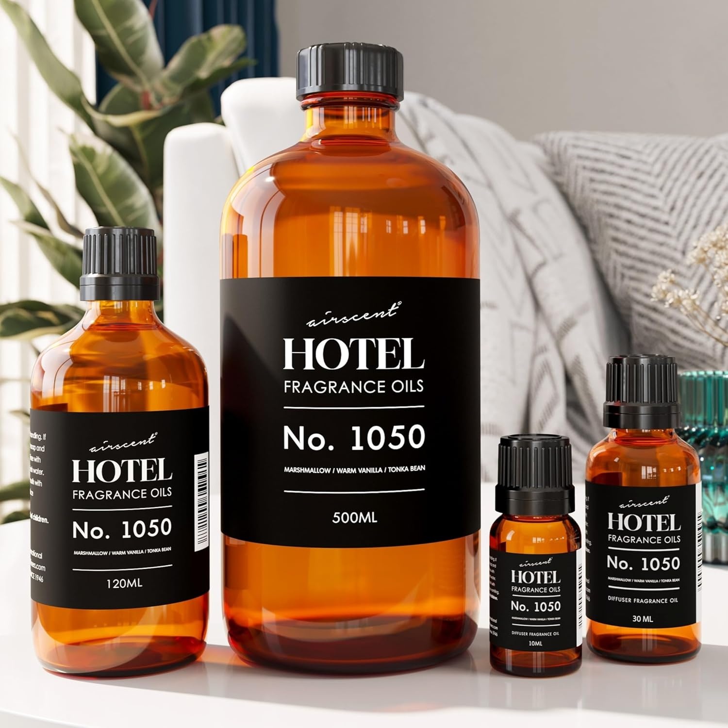 AirScent Warm Vanilla Hotel Diffuser Oil No. 1050 – Marshmallow Vanilla Tonka Bean – Premium Fragrance Oil for Ultrasonic and Waterless Diffusers and Crafting – 10 mL, 0.34 fl oz Dropper Bottle(0.34 Fl Oz (Pack of 1))