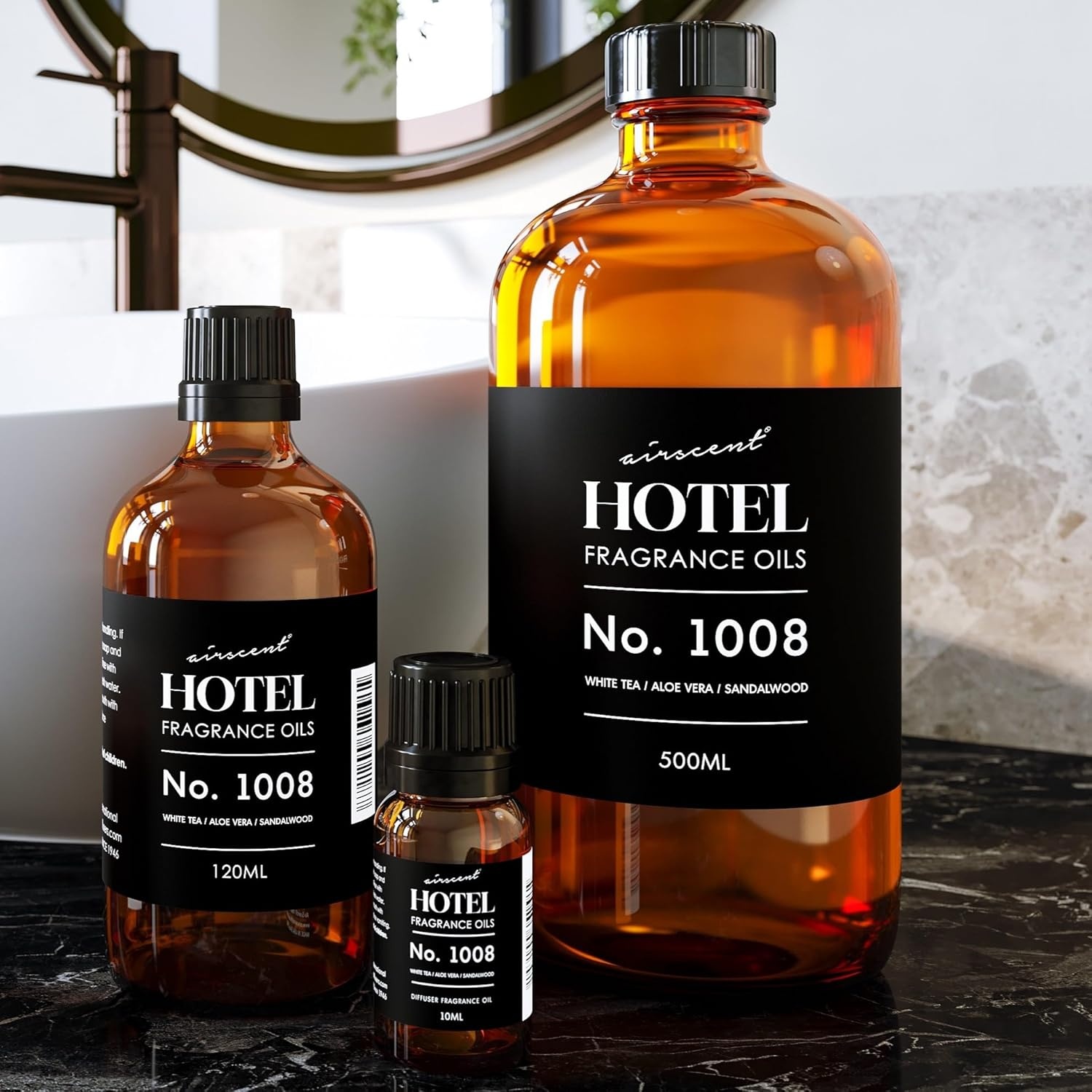 AirScent Hotel Diffuser Oil No. 1008 – White Tea, Aloe Sandalwood – 10 mL | Hotel Scent Dupe – Premium Fragrance Oil for Ultrasonic and Waterless Diffusers and Crafting – .34 fl oz Dropper Bottle(1 Fl Oz (Pack of 1))