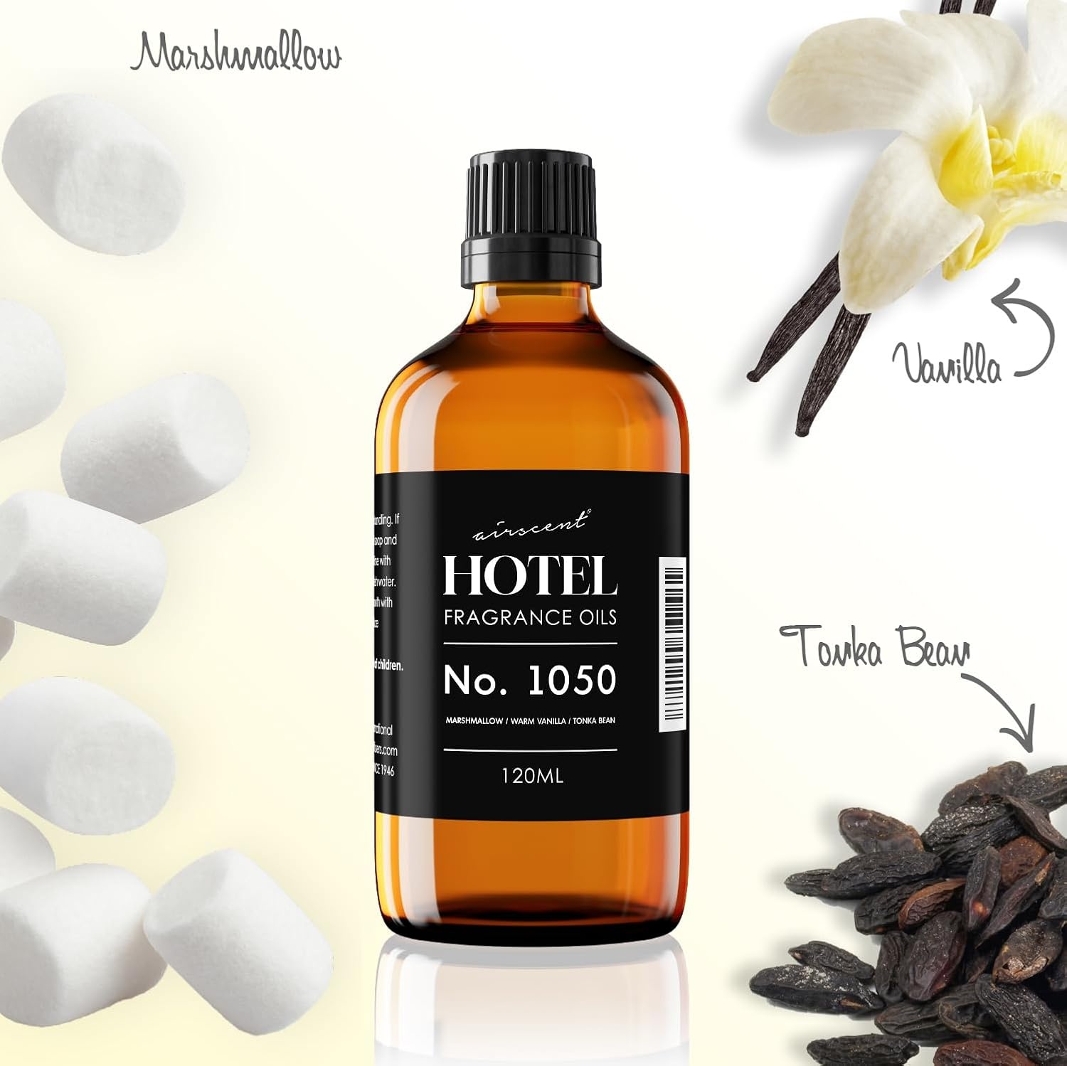 AirScent Warm Vanilla Hotel Diffuser Oil No. 1050 – Marshmallow Vanilla Tonka Bean – Premium Fragrance Oil for Ultrasonic and Waterless Diffusers and Crafting – 10 mL, 0.34 fl oz Dropper Bottle(16.9 Fl Oz (Pack of 1))