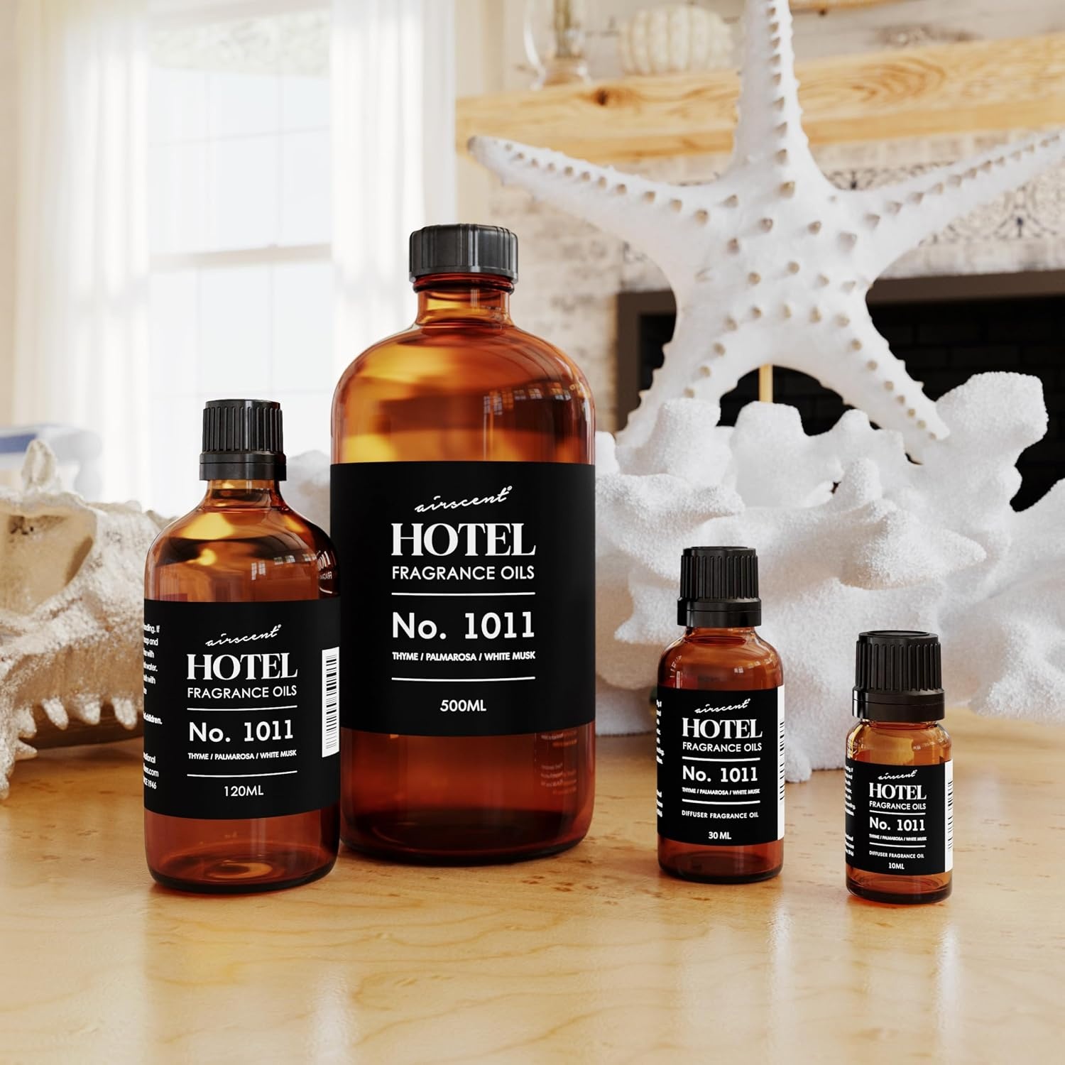 AirScent Hotel Diffuser Oil No. 1011 – The Beach Villas Scent – 10 mL | Thyme Palmarosa White Musk – Fragrance Oil for Ultrasonic and Waterless Diffusers and Crafting – .34 fl oz Glass Bottle(Thyme  Palmarosa and White Musk)