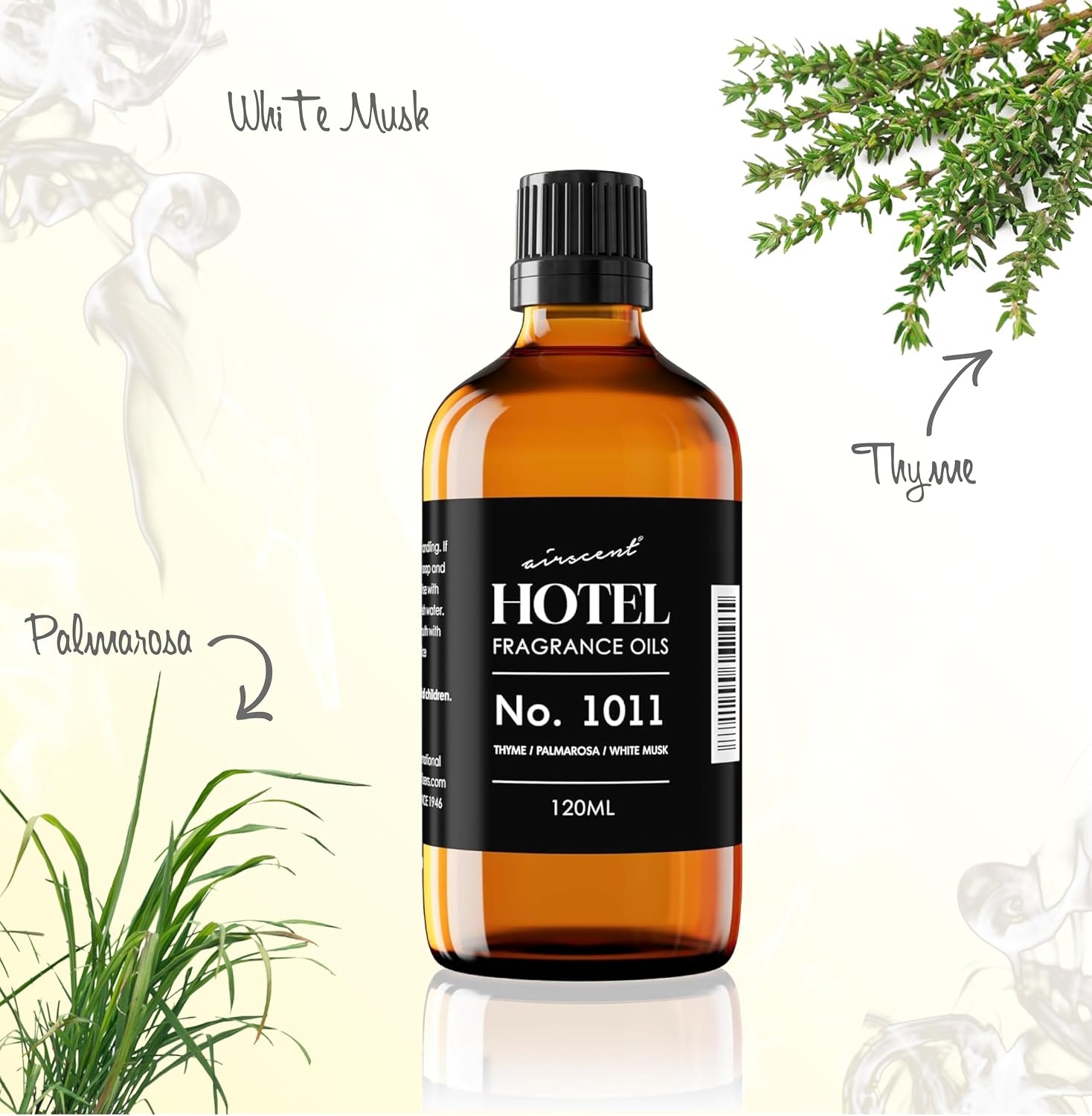 AirScent Hotel Diffuser Oil No. 1011 – The Beach Villas Scent – 10 mL | Thyme Palmarosa White Musk – Fragrance Oil for Ultrasonic and Waterless Diffusers and Crafting – .34 fl oz Glass Bottle(Thyme  Palmarosa and White Musk)