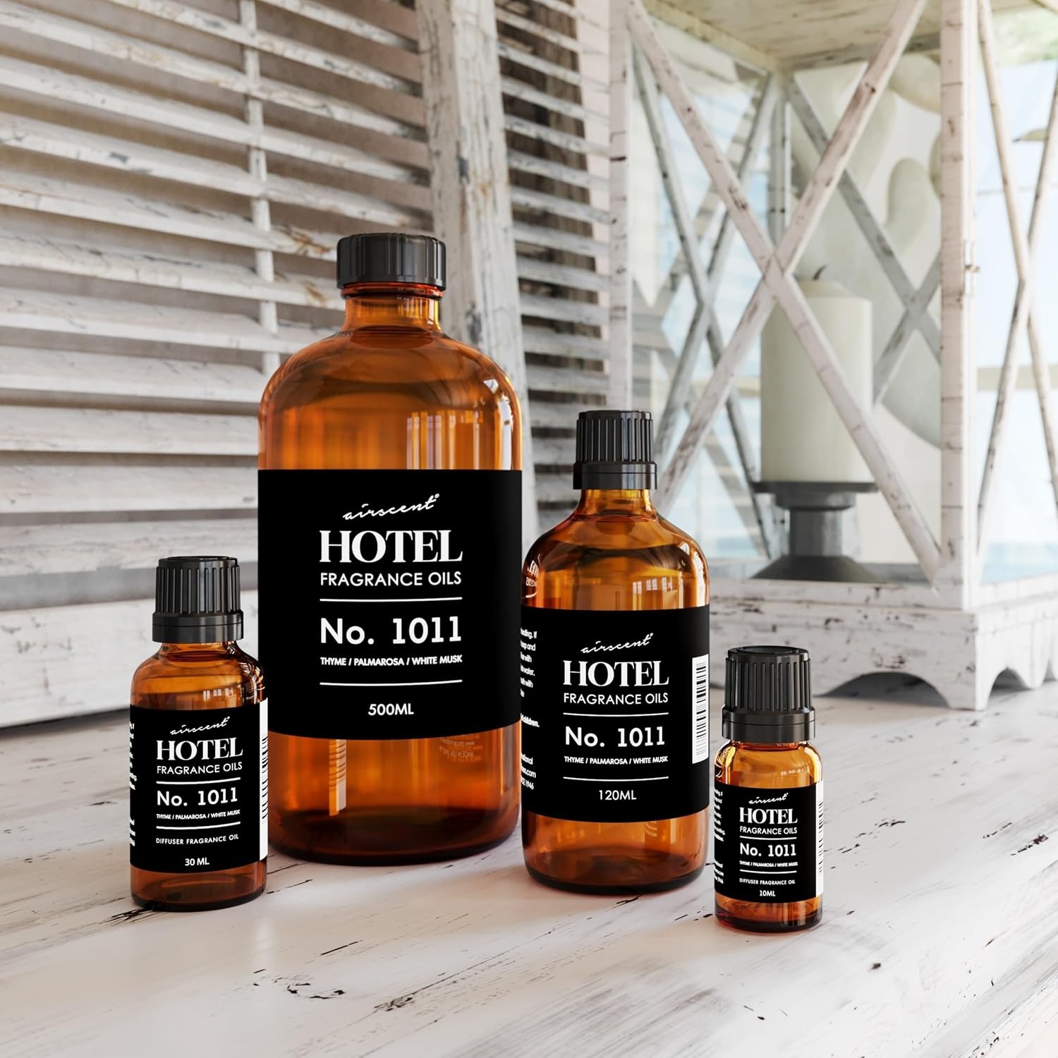 AirScent Hotel Diffuser Oil No. 1011 – The Beach Villas Scent – 10 mL | Thyme Palmarosa White Musk – Fragrance Oil for Ultrasonic and Waterless Diffusers and Crafting – .34 fl oz Glass Bottle(Thyme  Palmarosa and White Musk)