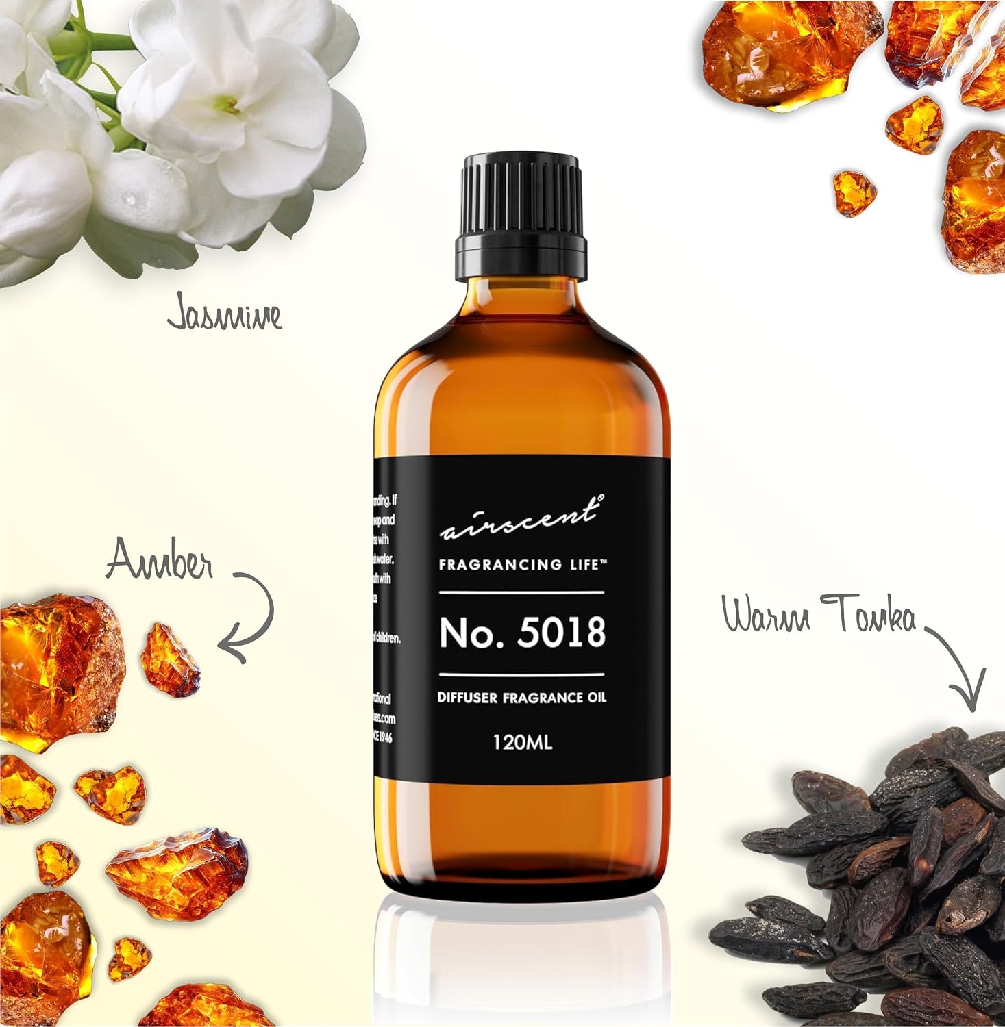 AirScent No. 5018 Perfume Dupe Diffuser Oil Inspired by CH Good-GRL – Amber Jasmine Tonka – Premium Fragrance Oil Blend for Ultrasonic and Waterless Diffusers and Crafting – 10 mL, 0.34 fl oz(0.34 Fl Oz (Pack of 1))