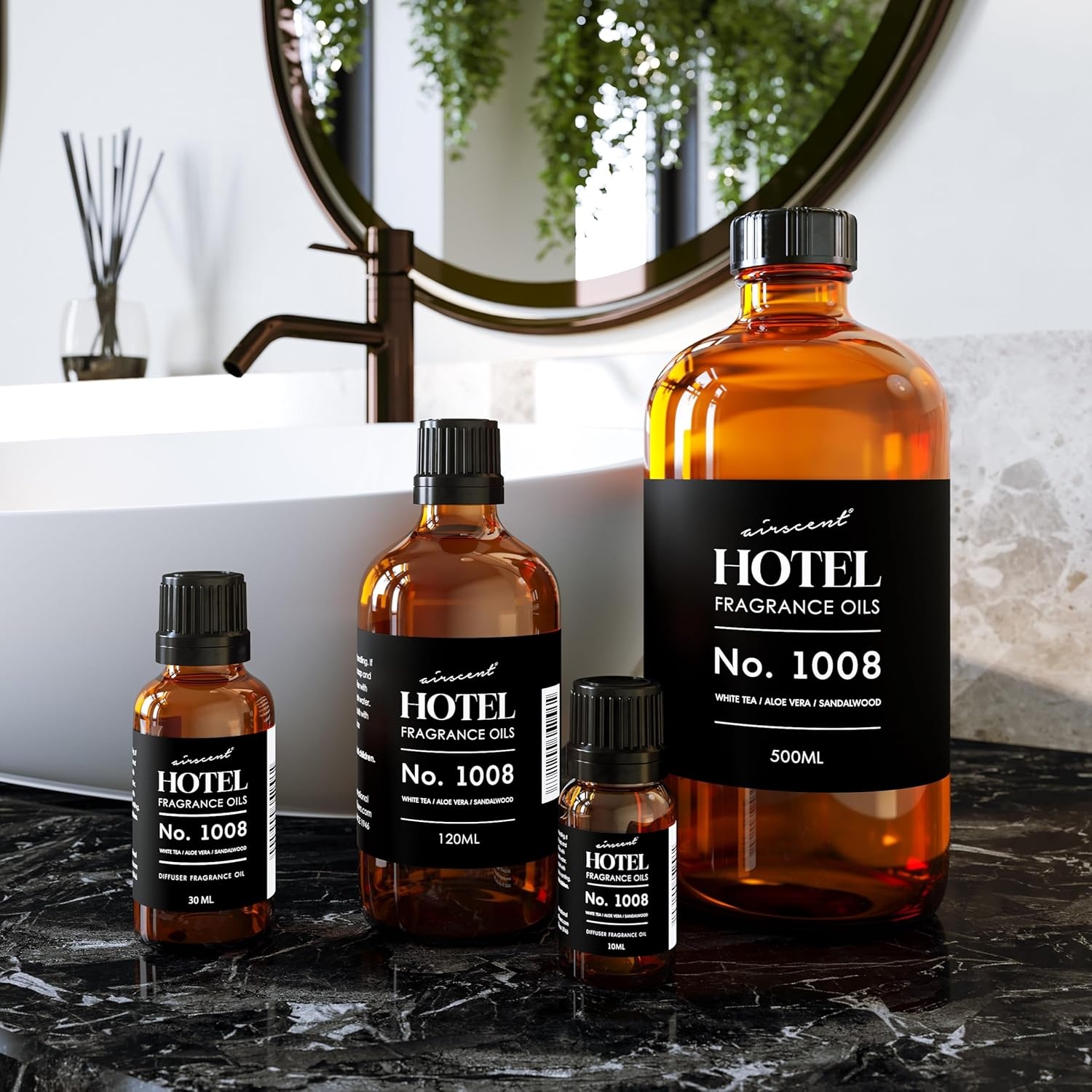 AirScent Hotel Diffuser Oil No. 1008 – White Tea, Aloe Sandalwood – 10 mL | Hotel Scent Dupe – Premium Fragrance Oil for Ultrasonic and Waterless Diffusers and Crafting – .34 fl oz Dropper Bottle(0.34 Fl Oz (Pack of 1))