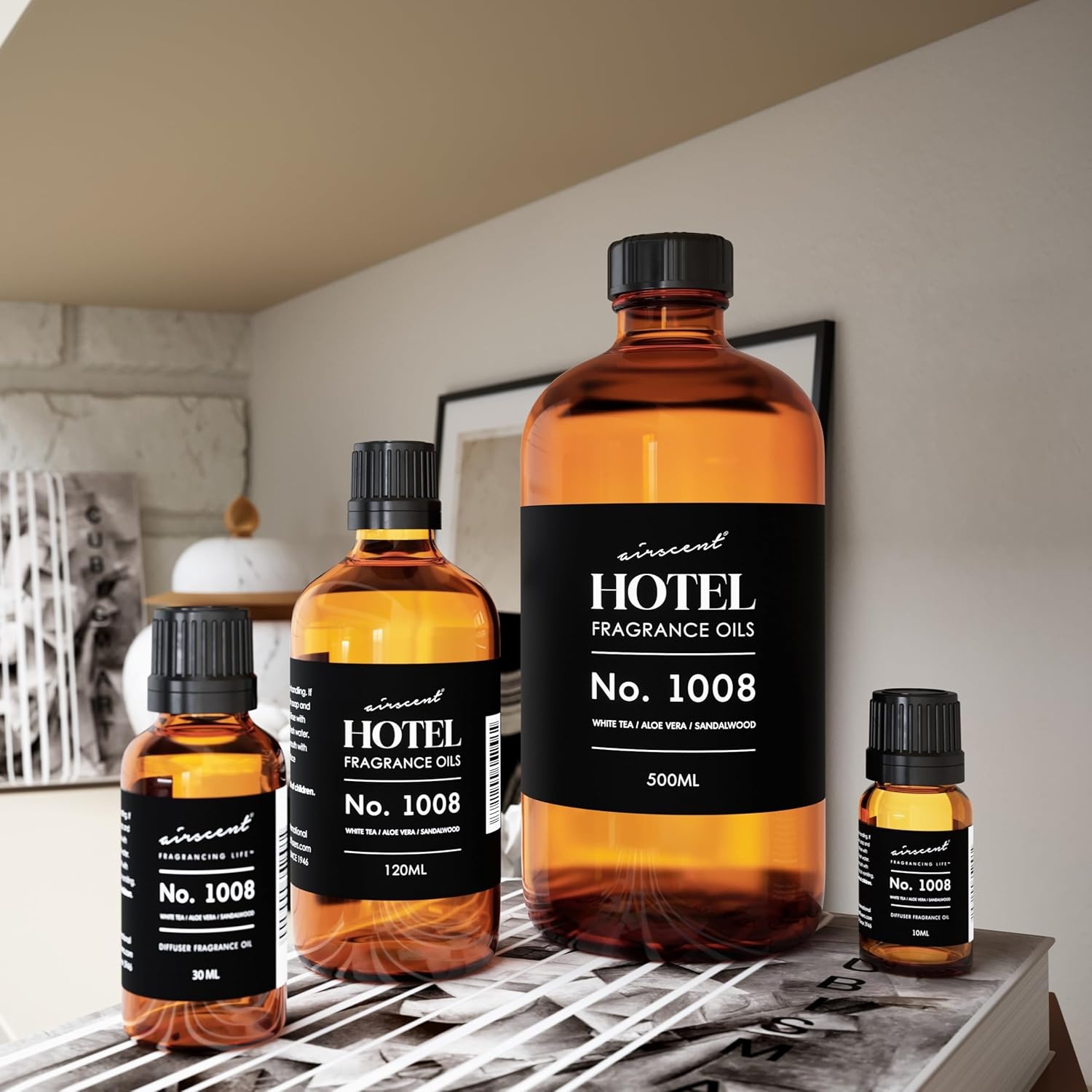 AirScent Hotel Diffuser Oil No. 1008 – White Tea, Aloe Sandalwood – 10 mL | Hotel Scent Dupe – Premium Fragrance Oil for Ultrasonic and Waterless Diffusers and Crafting – .34 fl oz Dropper Bottle(16.9 Fl Oz (Pack of 1))