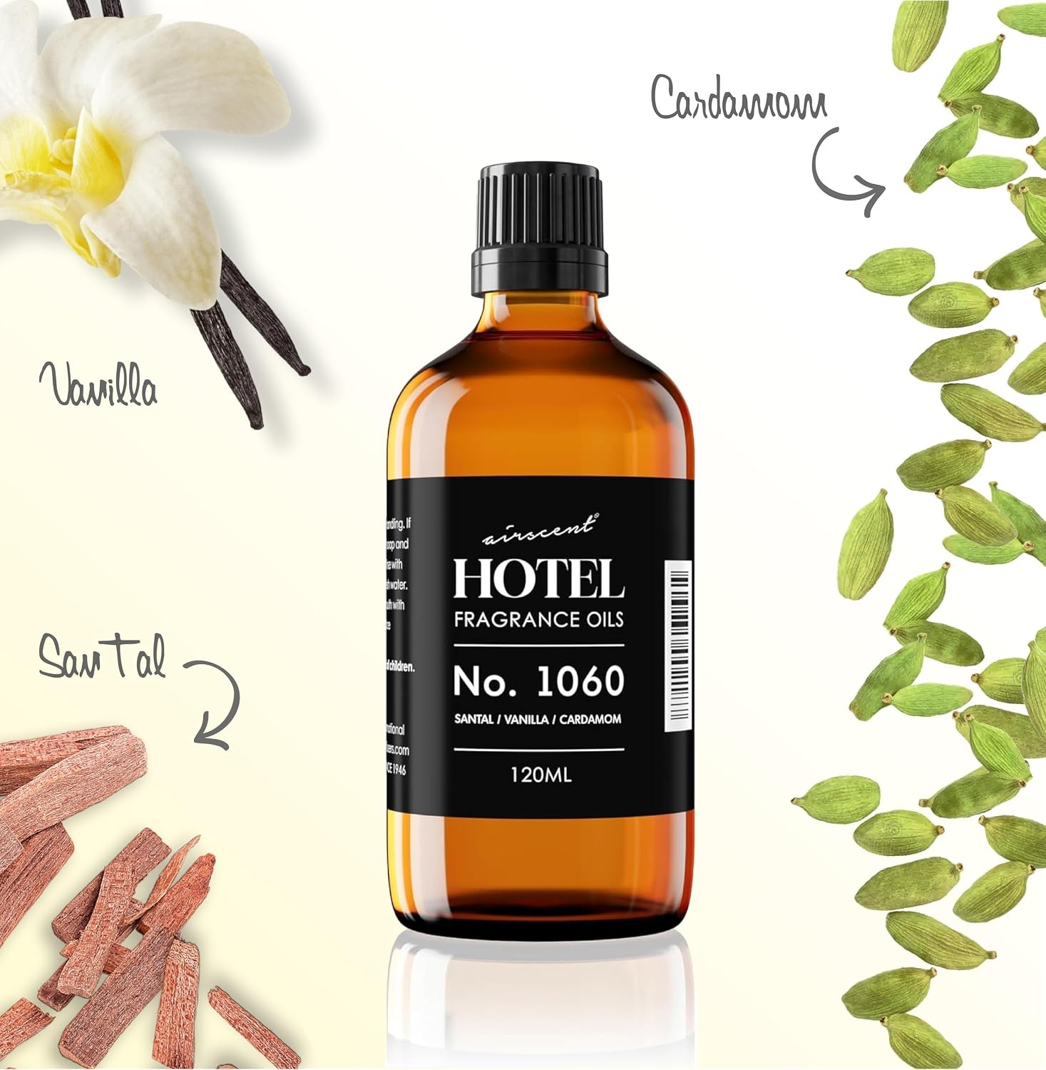 AirScent Hotel Diffuser Oil Santal Inspired 3-Pack Gift Set – 120 mL Fragrance Oil Bottles for Ultrasonic and Waterless Diffusers and Crafting – No. 1033, No. 1026 & Vanilla Santal