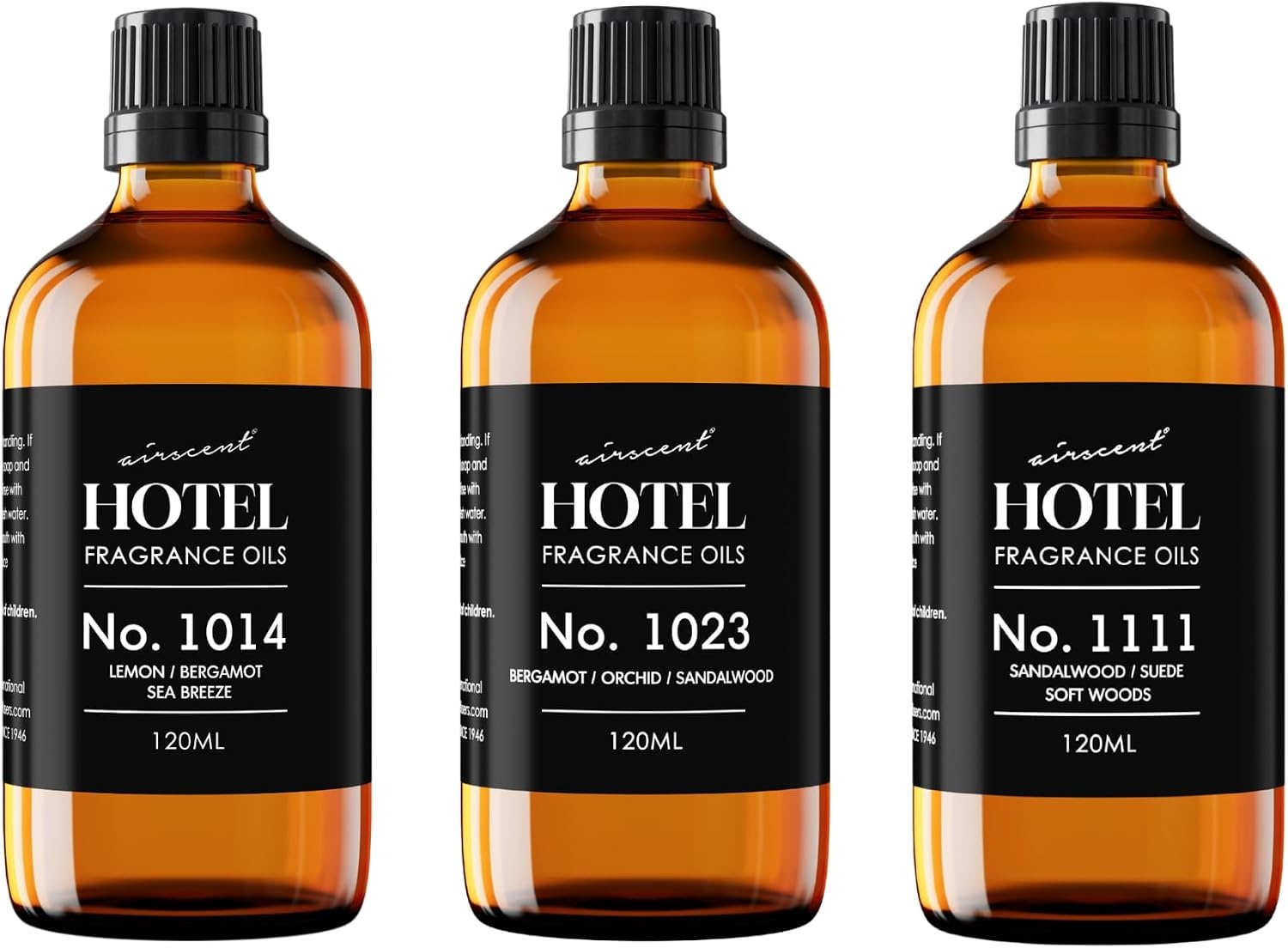 AirScent Hotel Diffuser Oil Buyers’ Best Picks 3-Pack Gift Set – 120 mL Fragrance Oil Bottles for Ultrasonic and Waterless Diffusers and Crafting – Fragrance No. 1014, No. 1023 & No. 1111