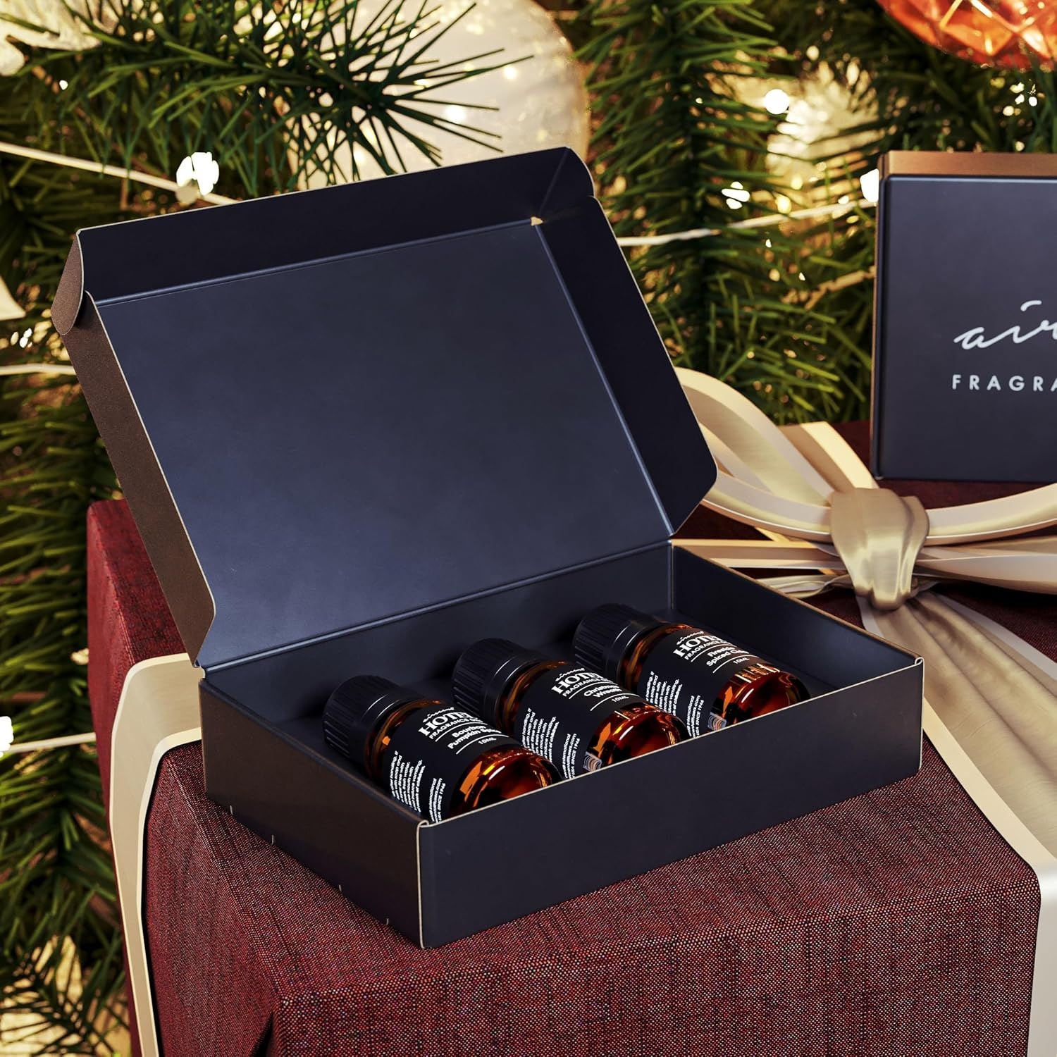 AirScent Holiday Scents Christmas Diffuser Oil 3 Pack Gift Set – 10 mL, 0.34 fl oz Fragrance Oil Set – Bourbon Pumpkin Spice, Christmas Wreath and Fireside Spiced Cider Scents