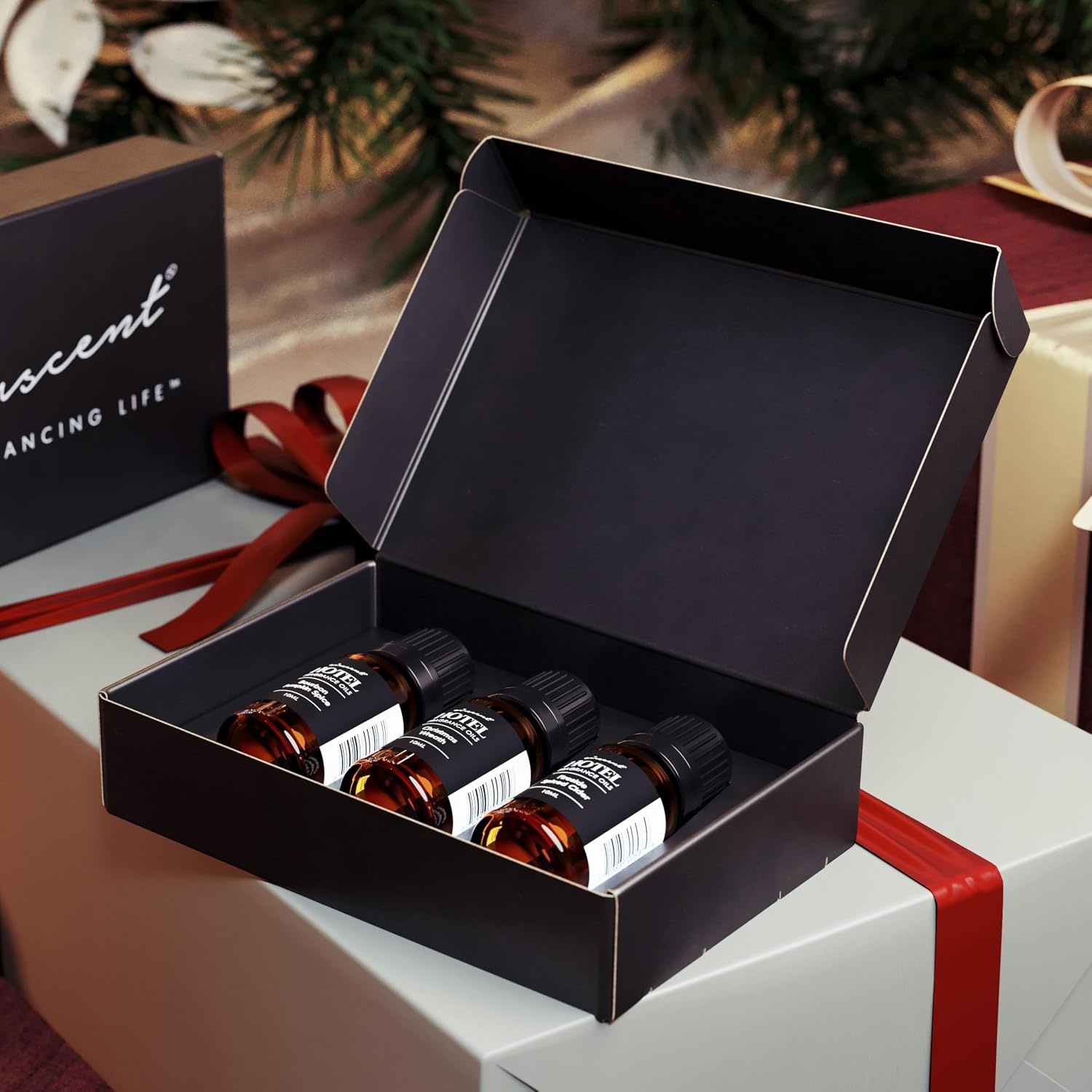 AirScent Holiday Scents Christmas Diffuser Oil 3 Pack Gift Set – 10 mL, 0.34 fl oz Fragrance Oil Set – Bourbon Pumpkin Spice, Christmas Wreath and Fireside Spiced Cider Scents