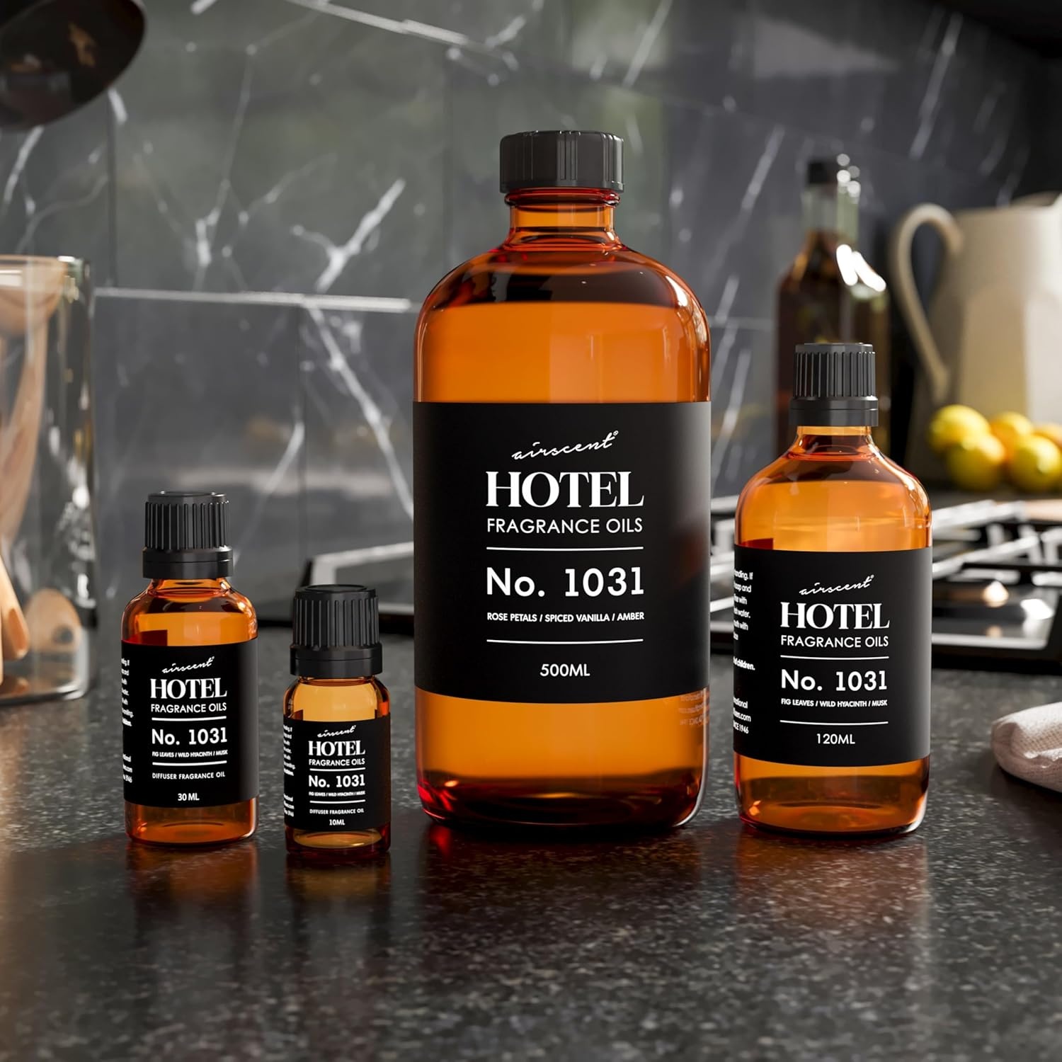 AirScent Hotel Diffuser Oil No. 1031 – Rose Petals Spiced Vanilla Amber – Hotel Scent Dupe – Premium Fragrance Oil for Ultrasonic and Waterless Diffusers and Crafting – 10 mL, 0.34 fl oz Glass Bottle(16.9 Fl Oz (Pack of 1))
