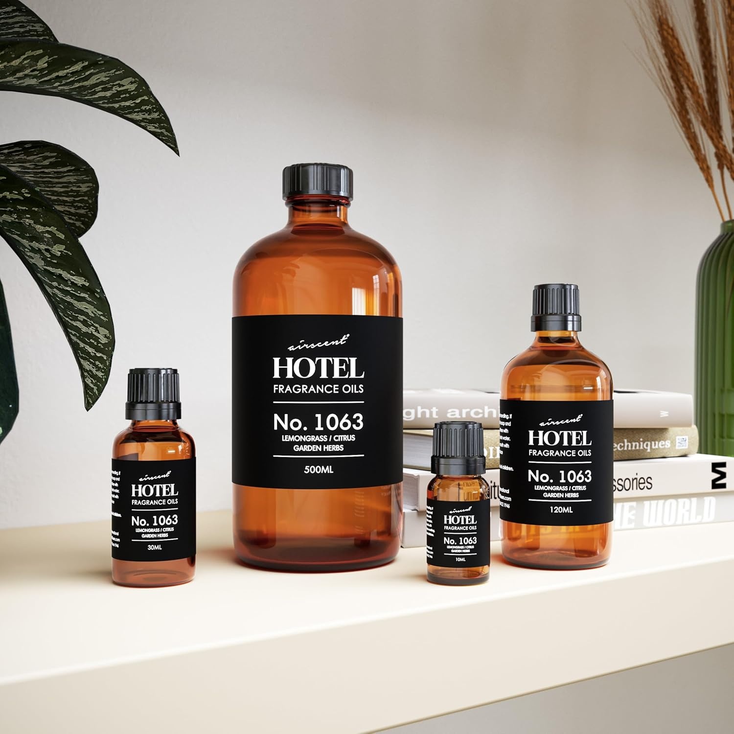 AirScent Hotel Diffuser Oil No. 1063 – Lemongrass Citrus Garden Herbs – Premium Fragrance Oil for Ultrasonic and Waterless Diffusers and Crafting – 10 mL, 0.34 fl oz Glass Dropper Bottle(4 Fl Oz (Pack of 1))