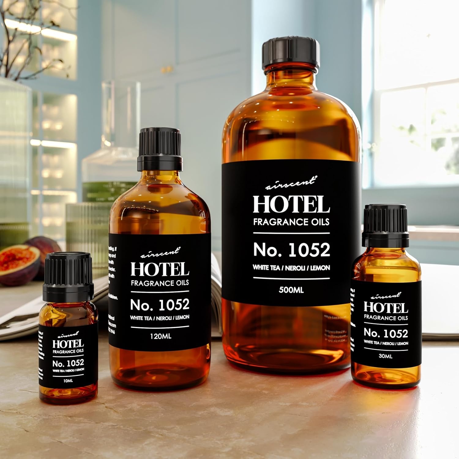 AirScent White Tea Harmony Hotel Diffuser Oil No. 1052 – White Tea Neroli Lemon – Fragrance Oil for Ultrasonic and Waterless Diffusers and Crafting – 10 mL, 0.34 fl oz Glass Bottle(4 Fl Oz (Pack of 1))