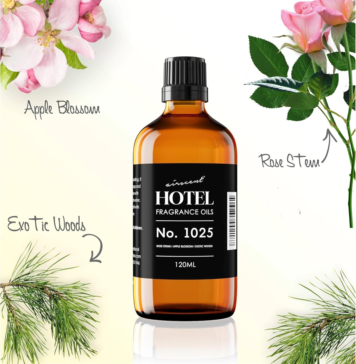 AirScent Hotel Diffuser Oil No. 1025 – Rose Stems Apple Blossom Exotic Woods – Hotel Scent Dupe Premium Fragrance Oil for Ultrasonic and Waterless Diffusers and Crafting – 10 mL, 0.34 fl oz Bottle(1 Fl Oz (Pack of 1))