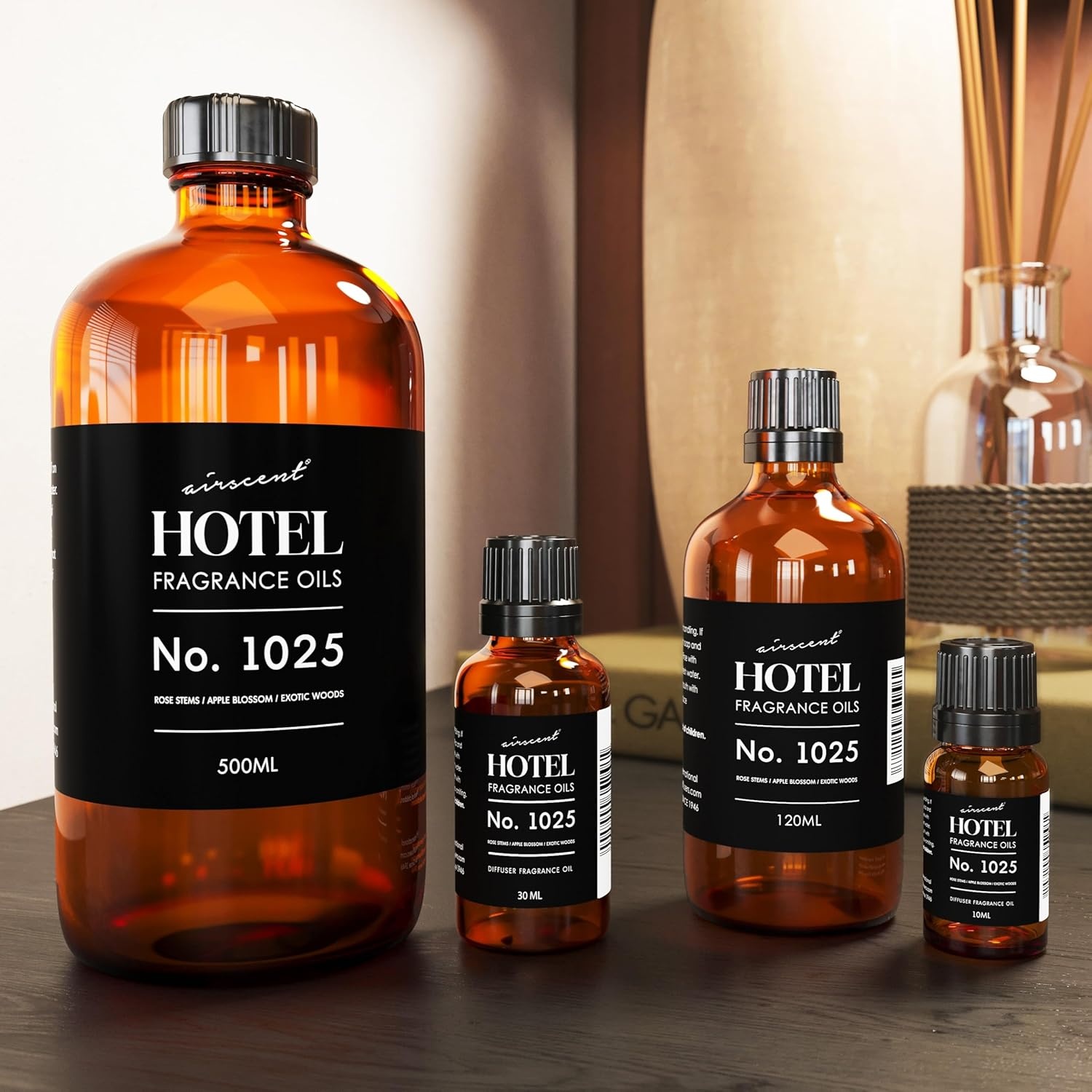 AirScent Hotel Diffuser Oil No. 1025 – Rose Stems Apple Blossom Exotic Woods – Hotel Scent Dupe Premium Fragrance Oil for Ultrasonic and Waterless Diffusers and Crafting – 10 mL, 0.34 fl oz Bottle(1 Fl Oz (Pack of 1))