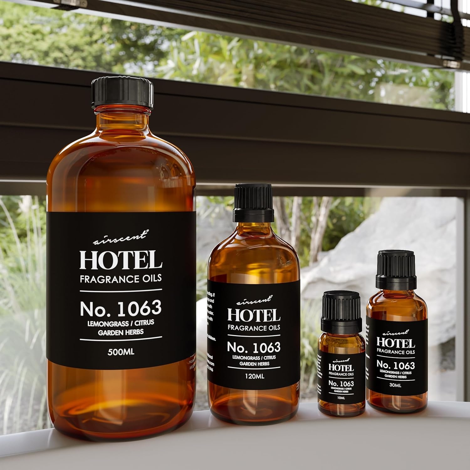 AirScent Hotel Diffuser Oil No. 1063 – Lemongrass Citrus Garden Herbs – Premium Fragrance Oil for Ultrasonic and Waterless Diffusers and Crafting – 10 mL, 0.34 fl oz Glass Dropper Bottle(1 Fl Oz (Pack of 1))