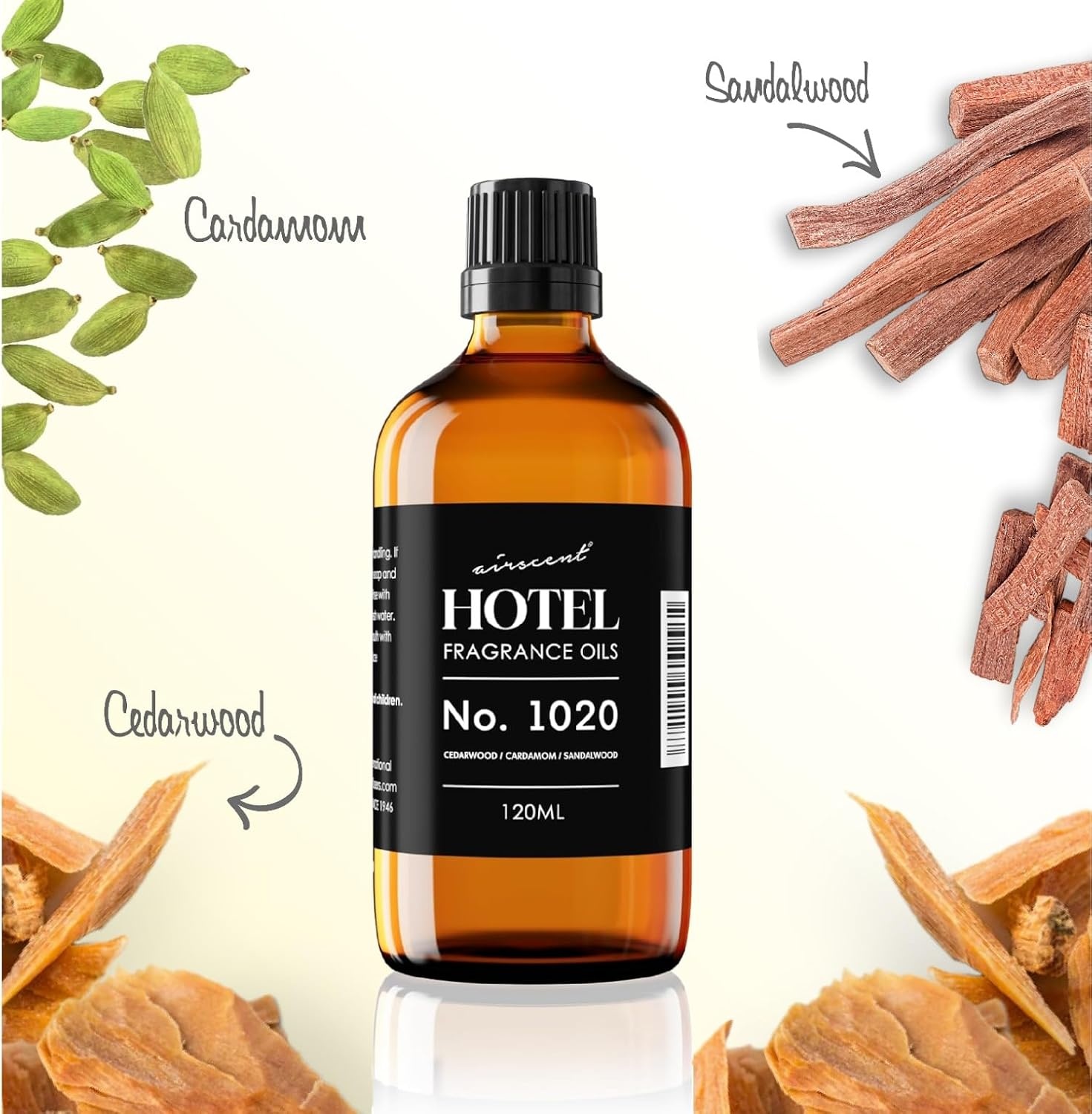 AirScent Hotel Diffuser Oil No. 1020 – Bergamot Cardamom Sandalwood – Hotel Scent Dupe – Premium Fragrance Oil for Ultrasonic and Waterless Diffusers and Crafting – 10 mL, 0.34 fl oz Glass Bottle(1 Fl Oz (Pack of 1))