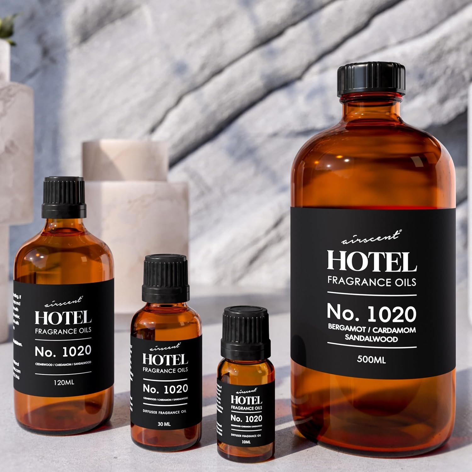 AirScent Hotel Diffuser Oil No. 1020 – Bergamot Cardamom Sandalwood – Hotel Scent Dupe – Premium Fragrance Oil for Ultrasonic and Waterless Diffusers and Crafting – 10 mL, 0.34 fl oz Glass Bottle(1 Fl Oz (Pack of 1))