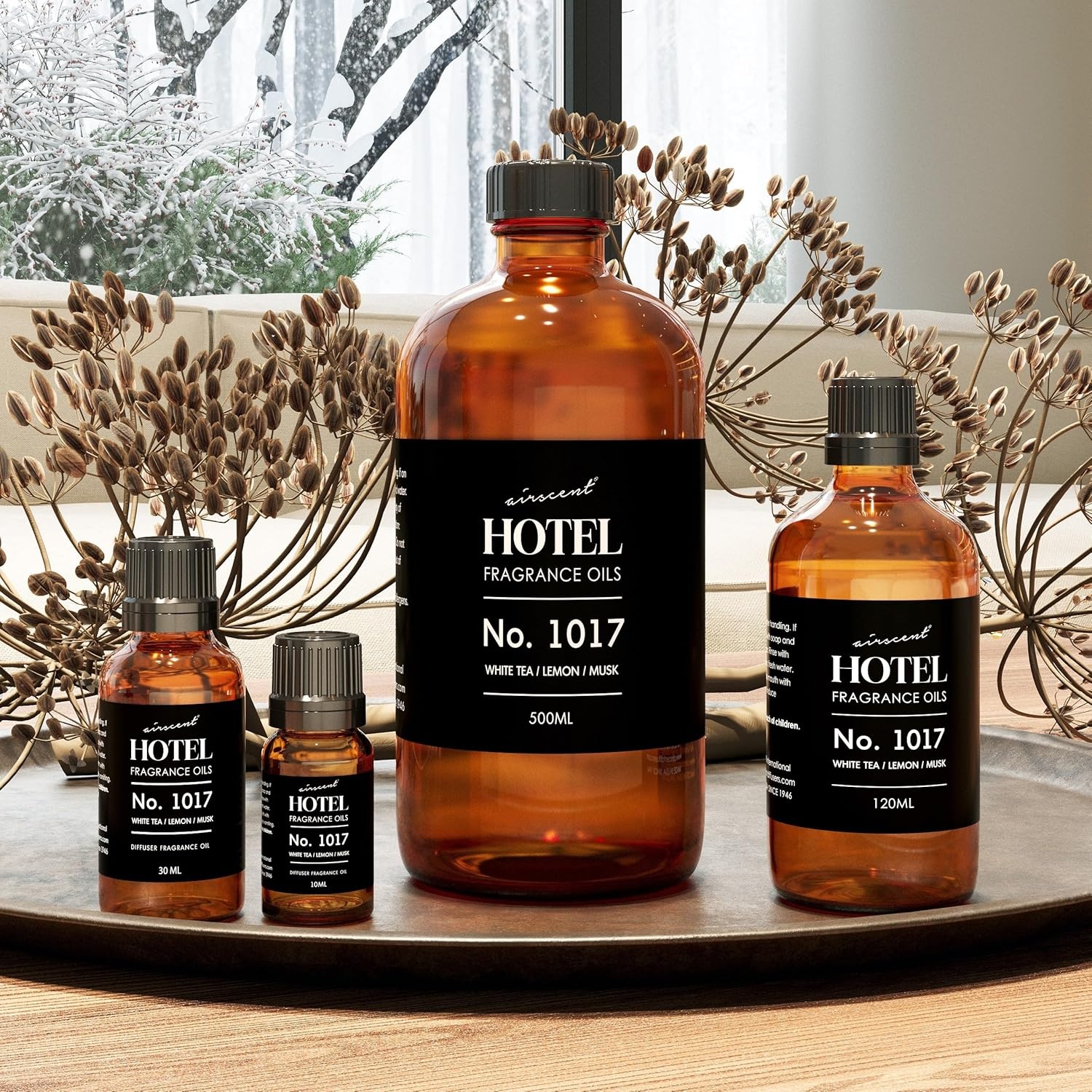 AirScent Hotel Diffuser Oil No. 1017 – White Tea Lemon Cedar Wood – Hotel Scent Dupe – Premium Fragrance Oil for Ultrasonic and Waterless Diffusers and Crafting – 10 mL, 0.34 fl oz Glass Bottle(4 Fl Oz (Pack of 1))