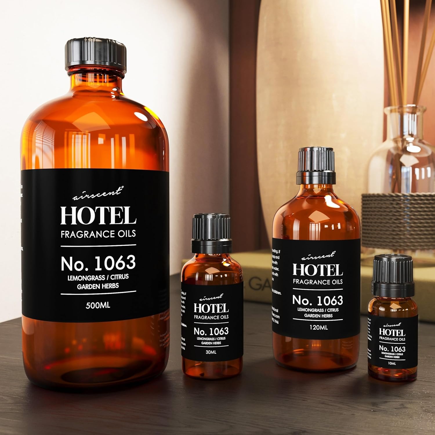 AirScent Hotel Diffuser Oil No. 1063 – Lemongrass Citrus Garden Herbs – Premium Fragrance Oil for Ultrasonic and Waterless Diffusers and Crafting – 10 mL, 0.34 fl oz Glass Dropper Bottle(16.9 Fl Oz (Pack of 1))