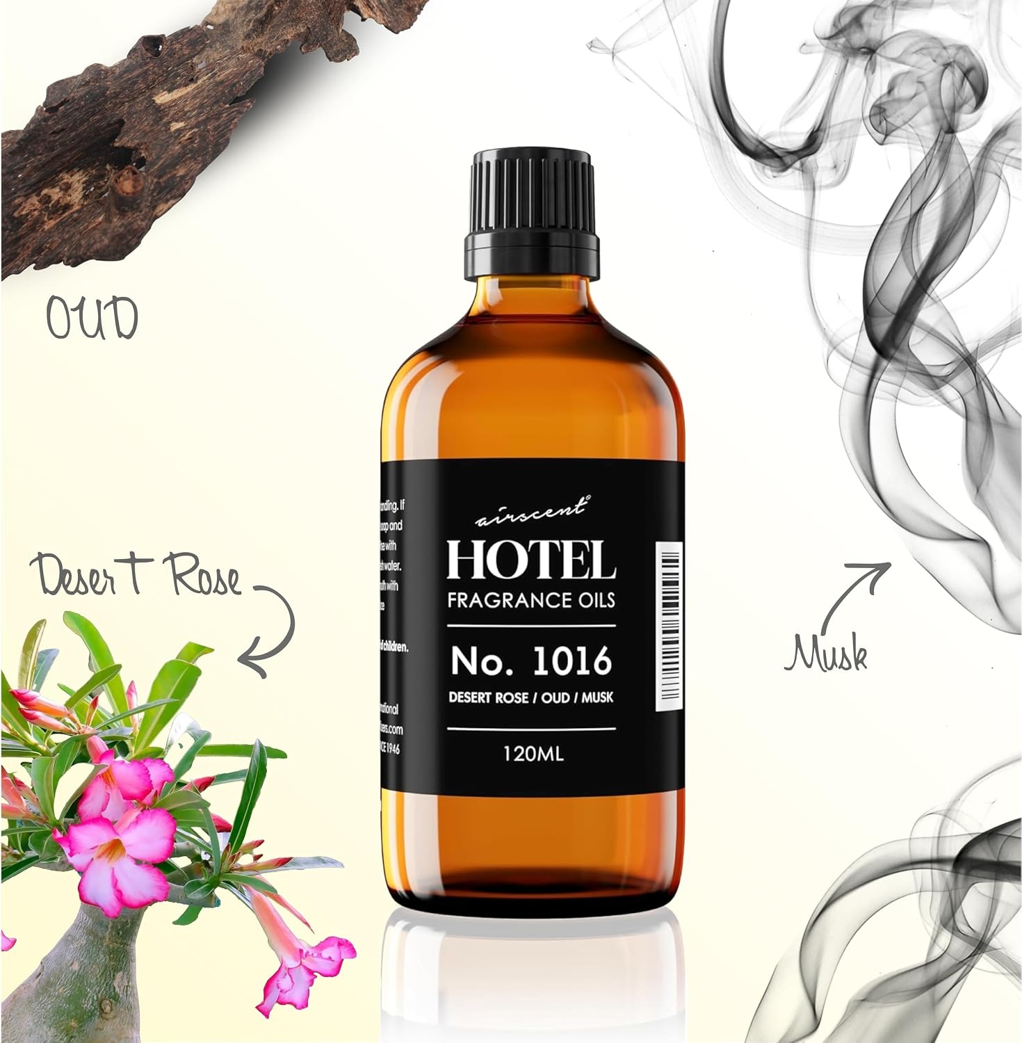 AirScent Hotel Diffuser Oil No. 1016 – Hotel Scent Dupe – Caraway Desert Rose and Oud – Premium Fragrance Oil Blend for Ultrasonic and Waterless Diffusers and Crafting – 10 mL, 0.34 fl oz Glass Bottle(Desert Rose & Oud)