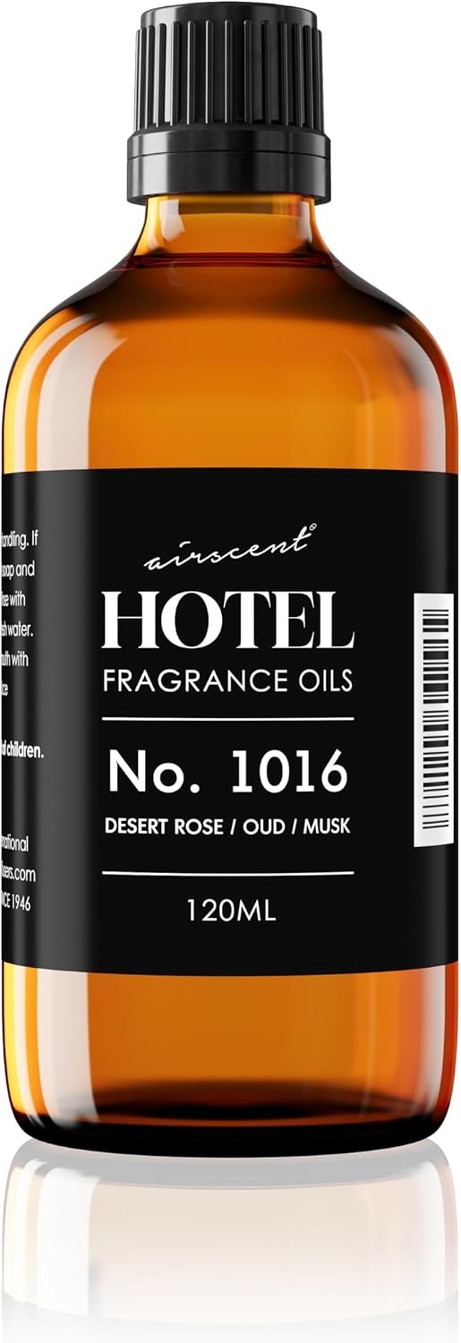 AirScent Hotel Diffuser Oil No. 1016 – Hotel Scent Dupe – Caraway Desert Rose and Oud – Premium Fragrance Oil Blend for Ultrasonic and Waterless Diffusers and Crafting – 10 mL, 0.34 fl oz Glass Bottle(Desert Rose & Oud)