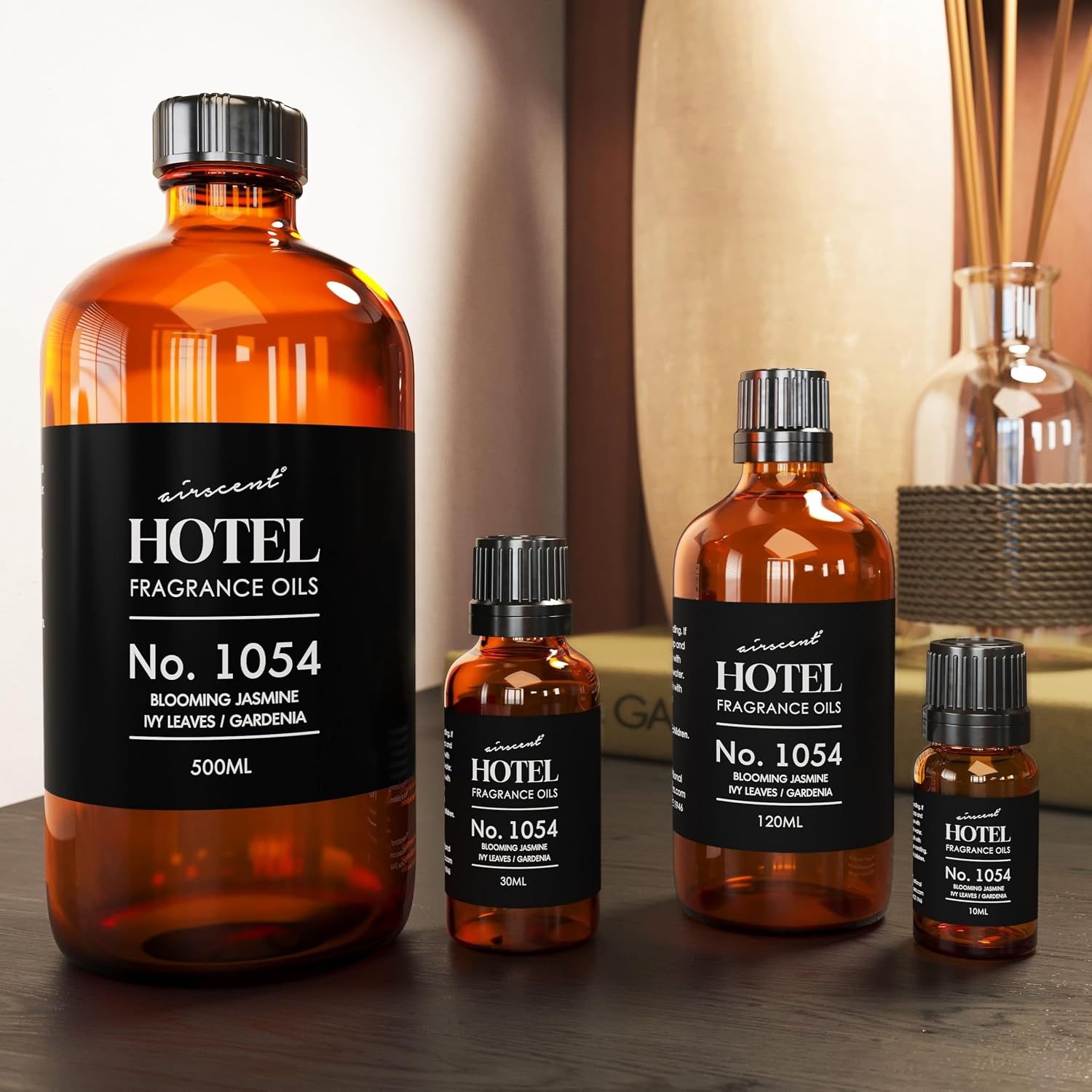 AirScent Essence of Jasmine Hotel Diffuser Oil No. 1054 – Jasmine Ivy Leaves Gardenia – Premium Fragrance Oil for Ultrasonic and Waterless Diffusers and Crafting – 10 mL, 0.34 fl oz Glass Bottle(1 Fl Oz (Pack of 1))
