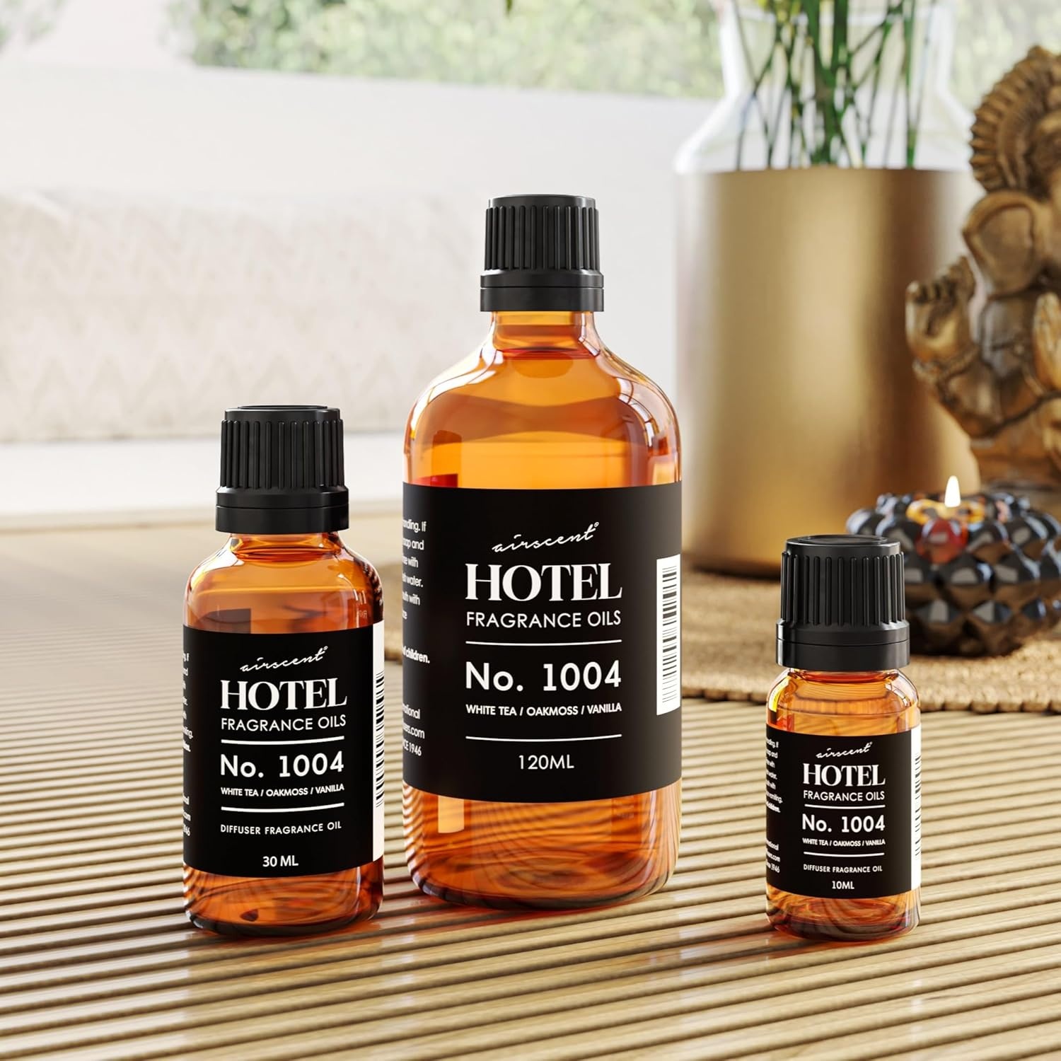 AirScent Hotel Diffuser Oil No. 1004 – White Tea Oakmoss Vanilla – 10 mL | Premium Hotel Fragrance Oil for Ultrasonic and Waterless Diffusers and Crafting – Glass Dropper Bottle(White Tea  Oakmoss and Vanilla)