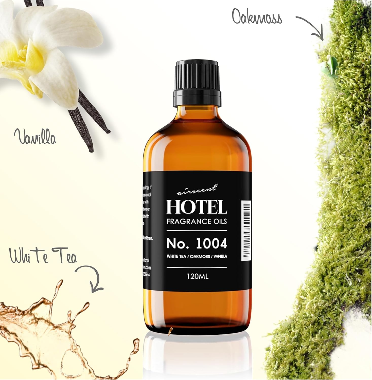 AirScent Hotel Diffuser Oil No. 1004 – White Tea Oakmoss Vanilla – 10 mL | Premium Hotel Fragrance Oil for Ultrasonic and Waterless Diffusers and Crafting – Glass Dropper Bottle(White Tea  Oakmoss and Vanilla)