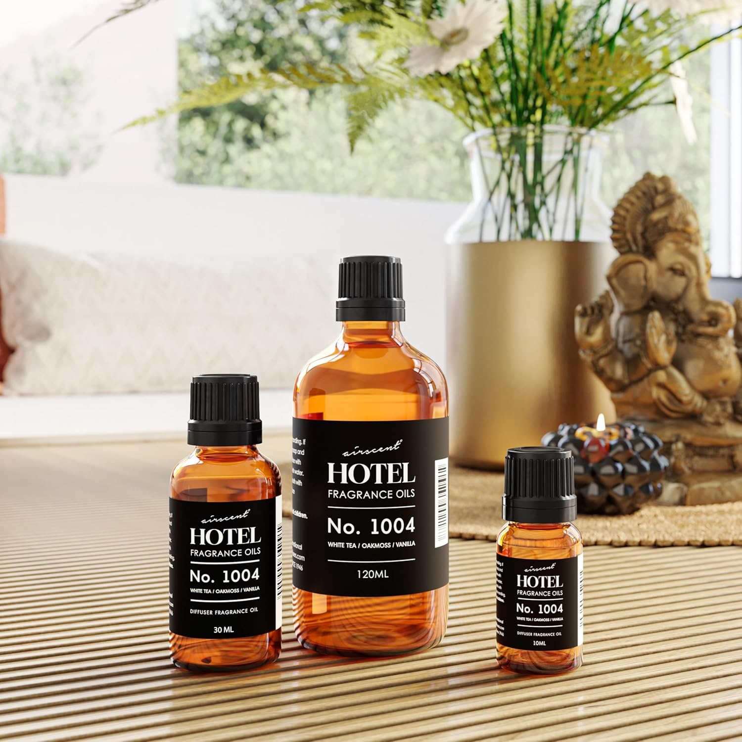 AirScent Hotel Diffuser Oil No. 1004 – White Tea Oakmoss Vanilla – 10 mL | Premium Hotel Fragrance Oil for Ultrasonic and Waterless Diffusers and Crafting – Glass Dropper Bottle(White Tea  Oakmoss and Vanilla)