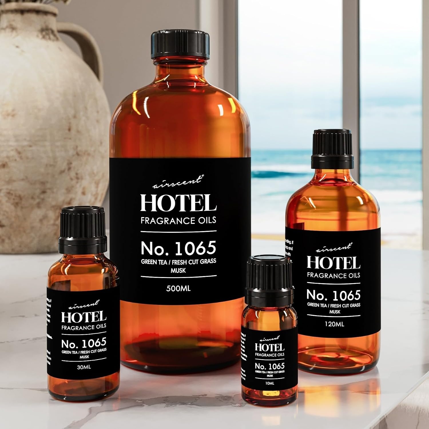 AirScent Hotel Diffuser Oil No. 1065 – Green Tea & Fresh Cut Grass – 10 mL | Premium Fragrance Oil for Ultrasonic and Waterless Diffusers and Crafting – 0.34 fl oz Dropper Bottle – Hotel Scent Dupe(4 Fl Oz (Pack of 1))