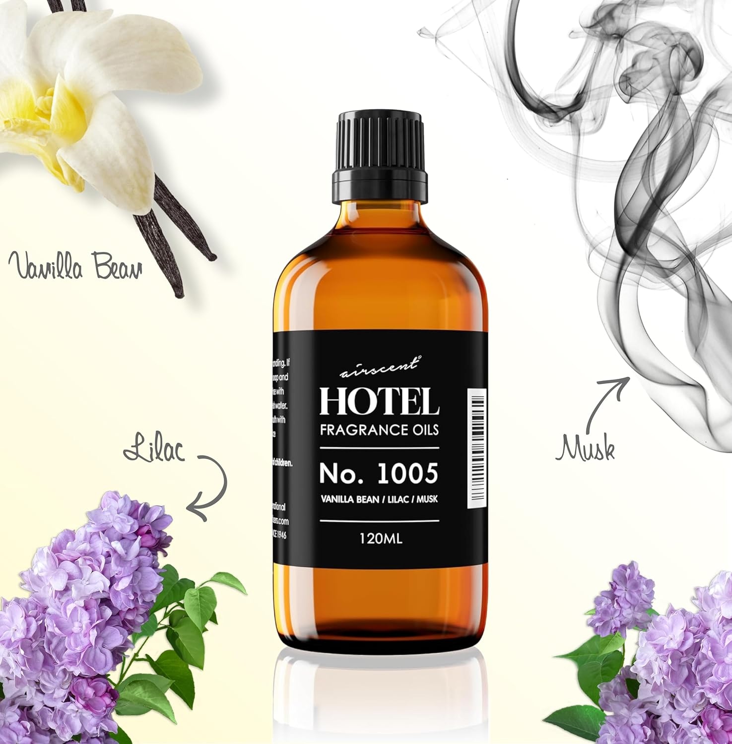 AirScent Hotel Diffuser Oil No. 1005 – Vanilla Lilac Sandalwood – 10 mL | Hotel Scent Dupe – Premium Fragrance Oil for Ultrasonic and Waterless Diffusers and Crafting – .34 fl oz Dropper Bottle(Vanilla Bean & Lilac)