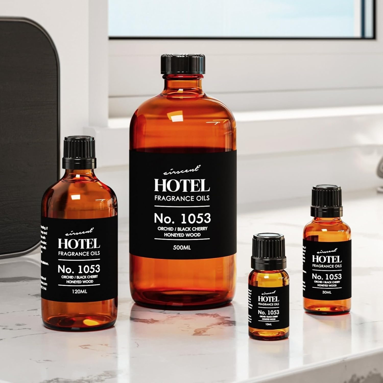AirScent Black Orchid Hotel Diffuser Oil No. 1053 – Orchid, Black Cherry, Honeyed Wood – Premium Fragrance Oil for Ultrasonic and Waterless Diffusers and Crafting – 10 mL, 0.34 fl oz Glass Bottle(16.9 Fl Oz (Pack of 1))