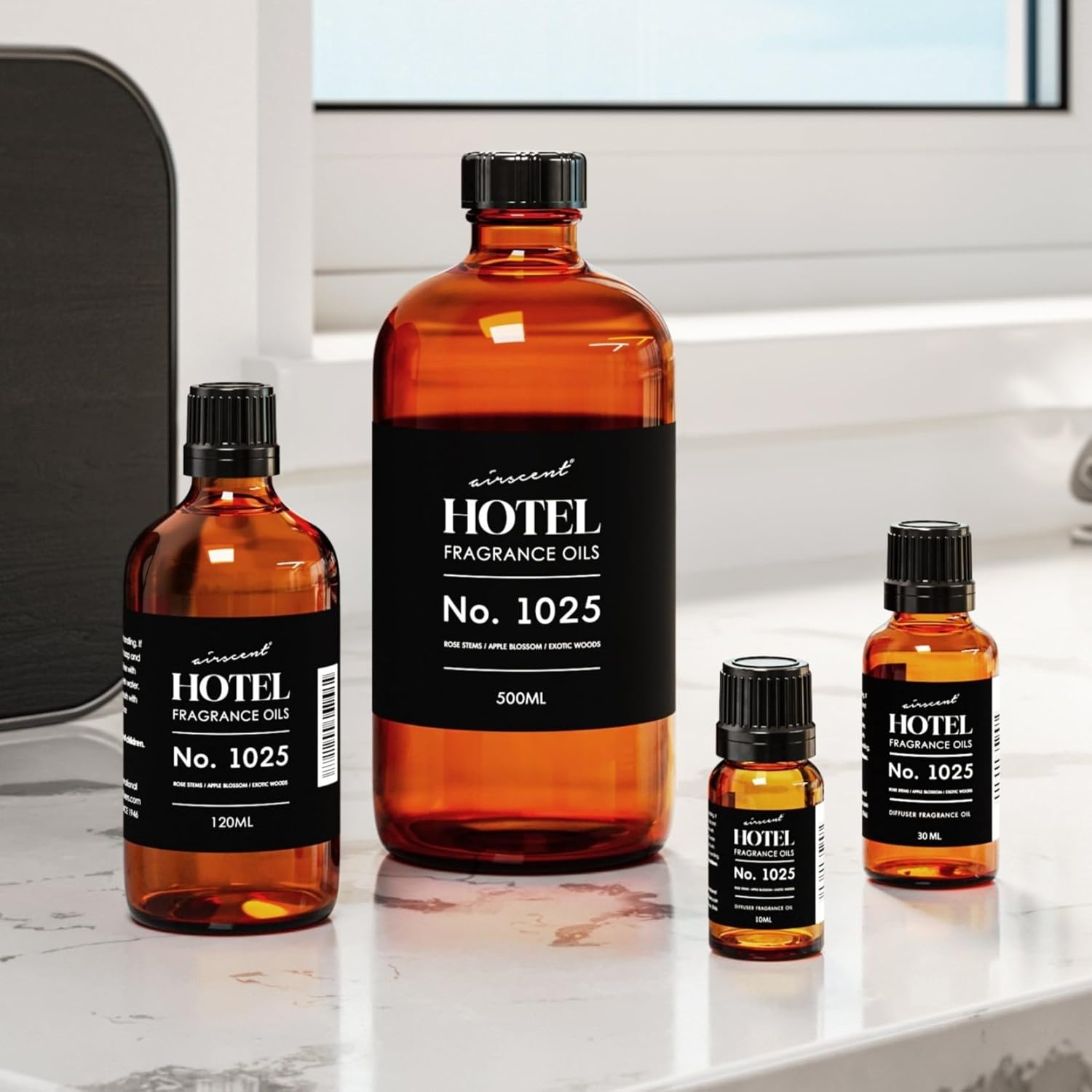 AirScent Hotel Diffuser Oil No. 1025 – Rose Stems Apple Blossom Exotic Woods – Hotel Scent Dupe Premium Fragrance Oil for Ultrasonic and Waterless Diffusers and Crafting – 10 mL, 0.34 fl oz Bottle(4 Fl Oz (Pack of 1))