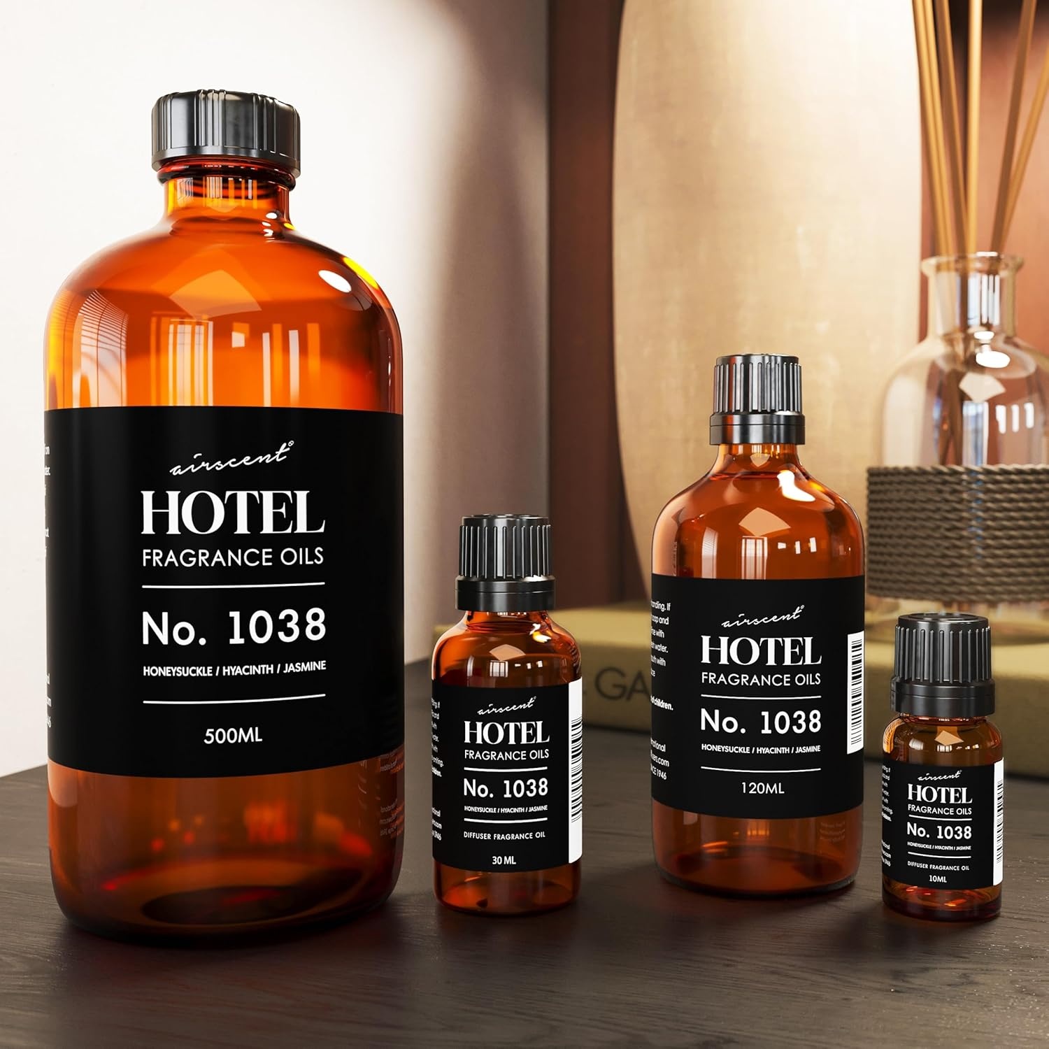 AirScent Hotel Diffuser Oil No. 1038 – Las Vegas Hotel Spa Scent Dupe – Premium Fragrance Oil for Ultrasonic and Waterless Diffusers and Crafting – 10 mL, 0.34 fl oz Glass Dropper Bottle(4 Fl Oz (Pack of 1))