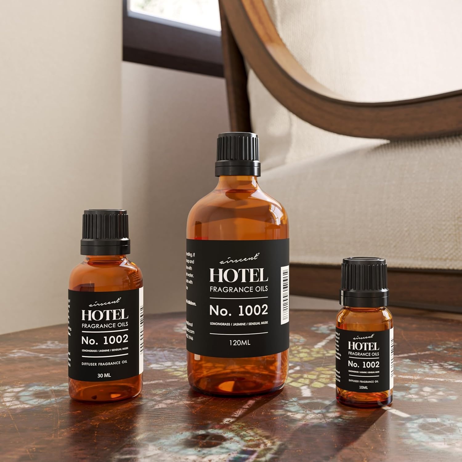 AirScent Hotel Diffuser Oil No. 1002 – Lemongrass Jasmine Amber – 10 mL | Hotel Scent Dupe – Premium Fragrance Oil for Ultrasonic and Waterless Diffusers and Crafting – .34 fl oz Dropper Bottle(0.34 Fl Oz (Pack of 1))