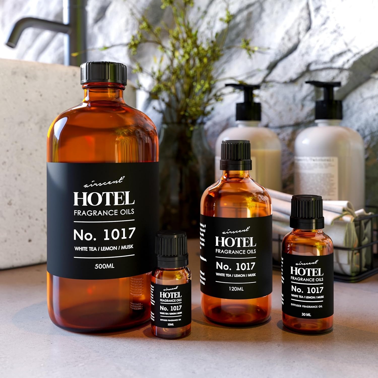 AirScent Hotel Diffuser Oil No. 1017 – White Tea Lemon Cedar Wood – Hotel Scent Dupe – Premium Fragrance Oil for Ultrasonic and Waterless Diffusers and Crafting – 10 mL, 0.34 fl oz Glass Bottle(16.9 Fl Oz (Pack of 1))