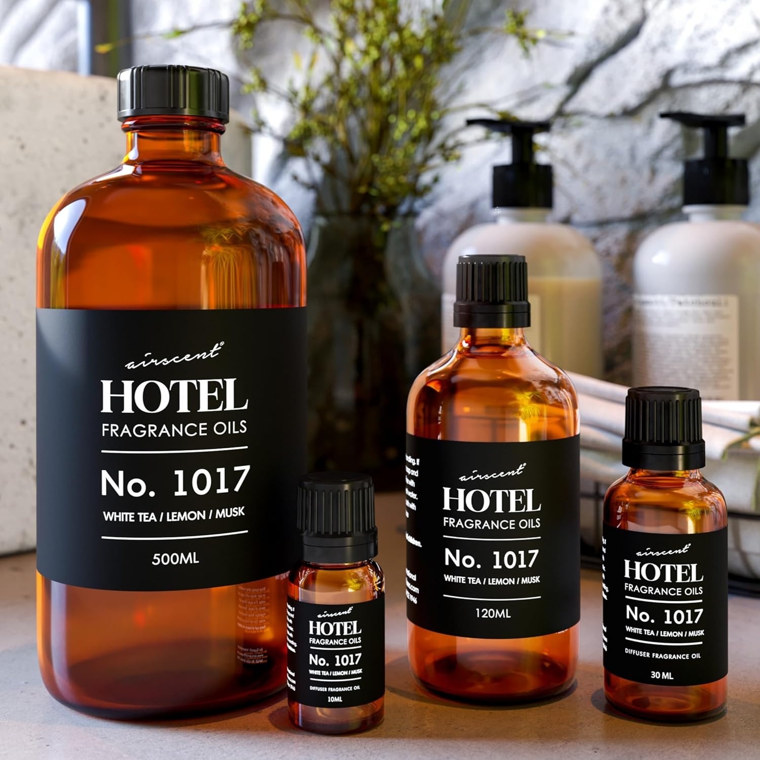 AirScent Hotel Diffuser Oil No. 1017 – White Tea Lemon Cedar Wood – Hotel Scent Dupe – Premium Fragrance Oil for Ultrasonic and Waterless Diffusers and Crafting – 10 mL, 0.34 fl oz Glass Bottle(16.9 Fl Oz (Pack of 1))