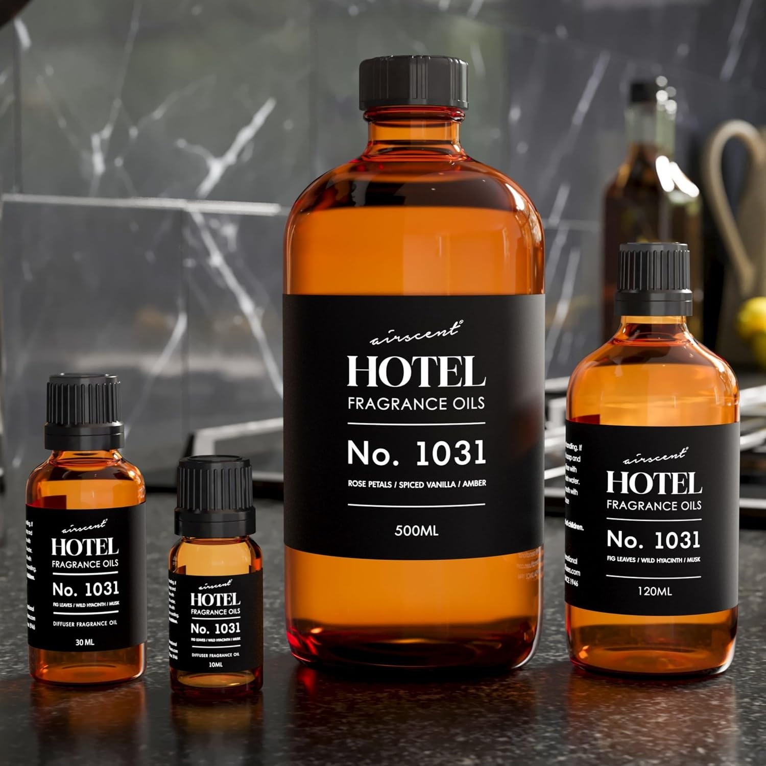 AirScent Hotel Diffuser Oil No. 1031 – Rose Petals Spiced Vanilla Amber – Hotel Scent Dupe – Premium Fragrance Oil for Ultrasonic and Waterless Diffusers and Crafting – 10 mL, 0.34 fl oz Glass Bottle(4 Fl Oz (Pack of 1))