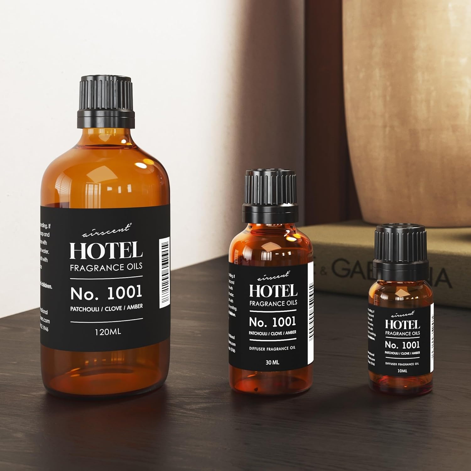AirScent Hotel Diffuser Oil No. 1001 – Patchouli Clove Amber – 10 mL | Hotel Scent Dupe – Premium Fragrance Oil for Ultrasonic and Waterless Diffusers – .34 fl oz Dropper Bottle(Patchouli  Clove and Amber)