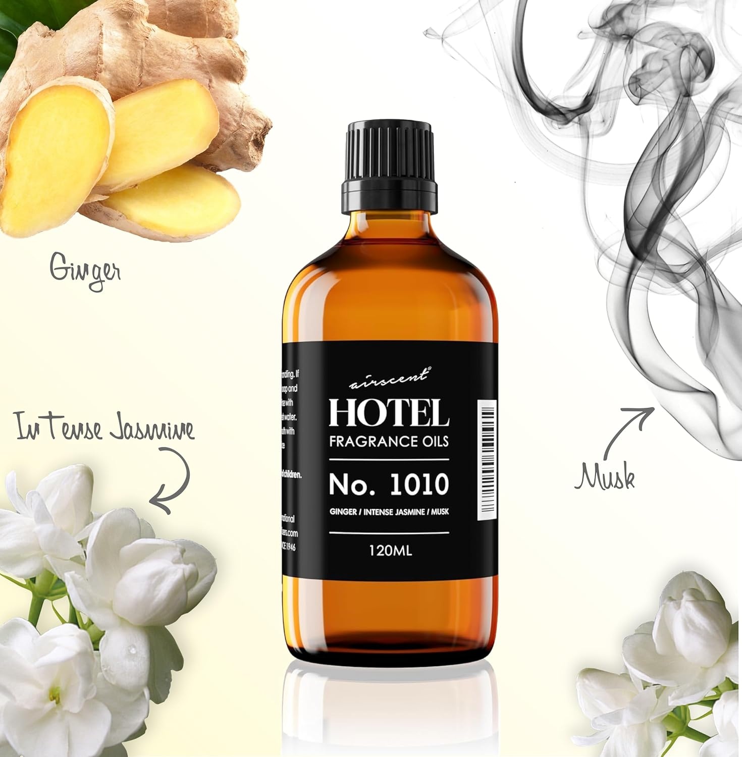 AirScent Hotel Diffuser Oil No. 1010 – Ginger Jasmine Tonka Bean – 10 mL | Hotel Scent Dupe – Premium Fragrance Oil for Ultrasonic and Waterless Diffuser – .34 fl oz Dropper Bottle(0.34 Fl Oz (Pack of 1))