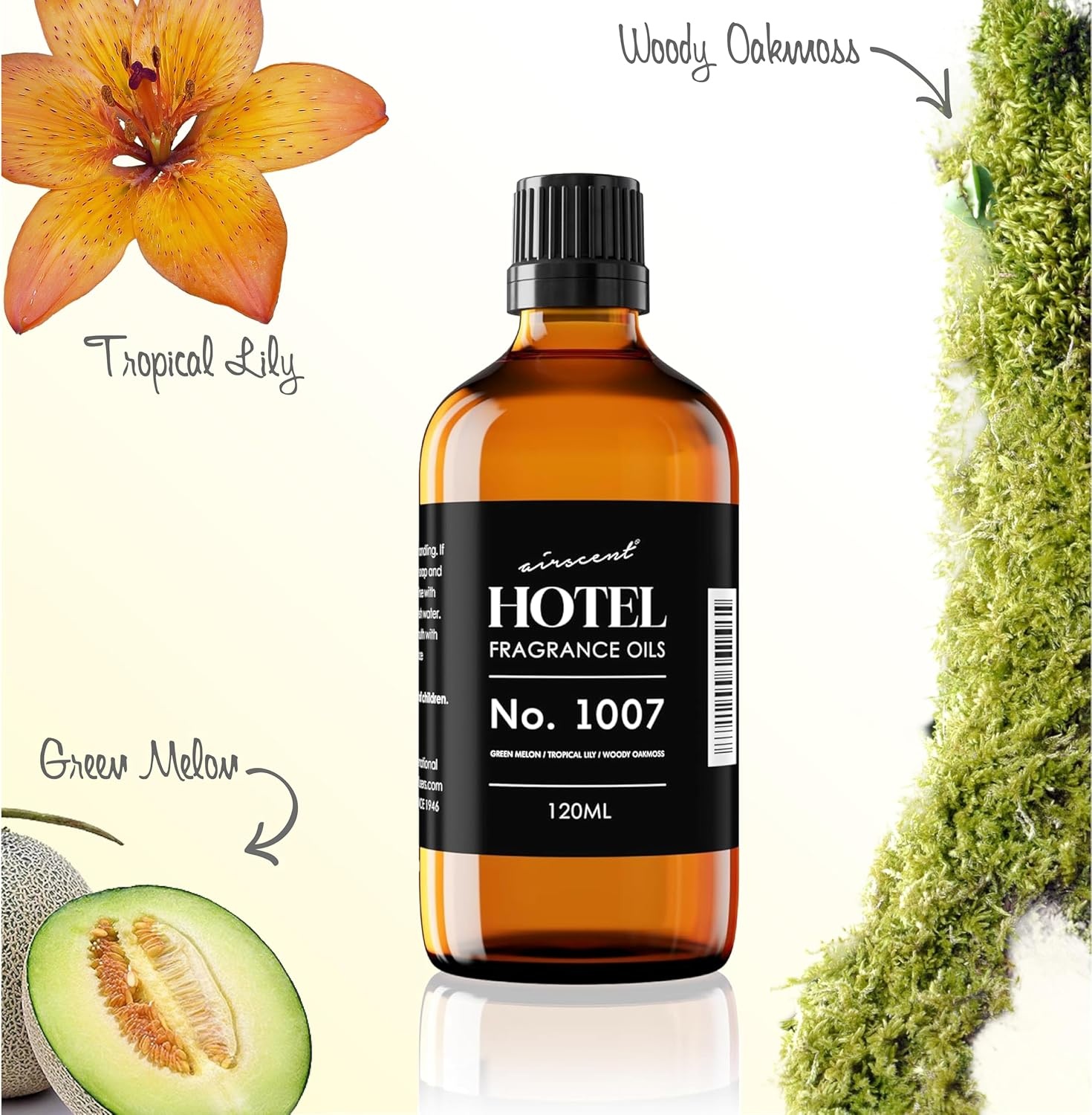 AirScent Hotel Diffuser Oil No. 1007 – Green Melon Lily Oakmoss – 10 mL | Hotel Scent Dupe Premium Fragrance Oil for Ultrasonic and Waterless Diffusers and Crafting – 1 fl oz Glass Dropper Bottle(0.34 Fl Oz (Pack of 1))