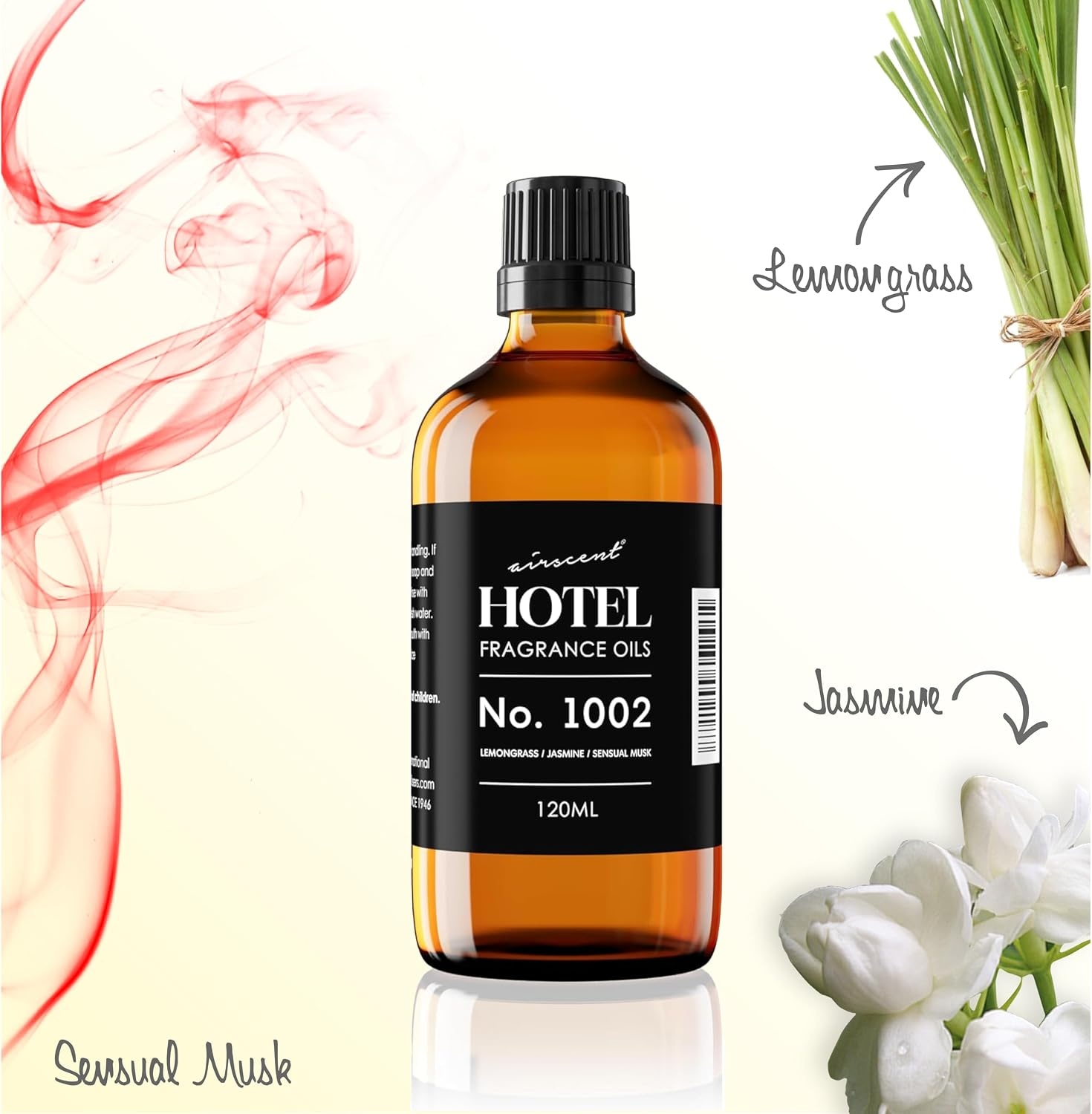 AirScent Hotel Diffuser Oil No. 1002 – Lemongrass Jasmine Amber – 10 mL | Hotel Scent Dupe – Premium Fragrance Oil for Ultrasonic and Waterless Diffusers and Crafting – .34 fl oz Dropper Bottle(4 Fl Oz (Pack of 1))