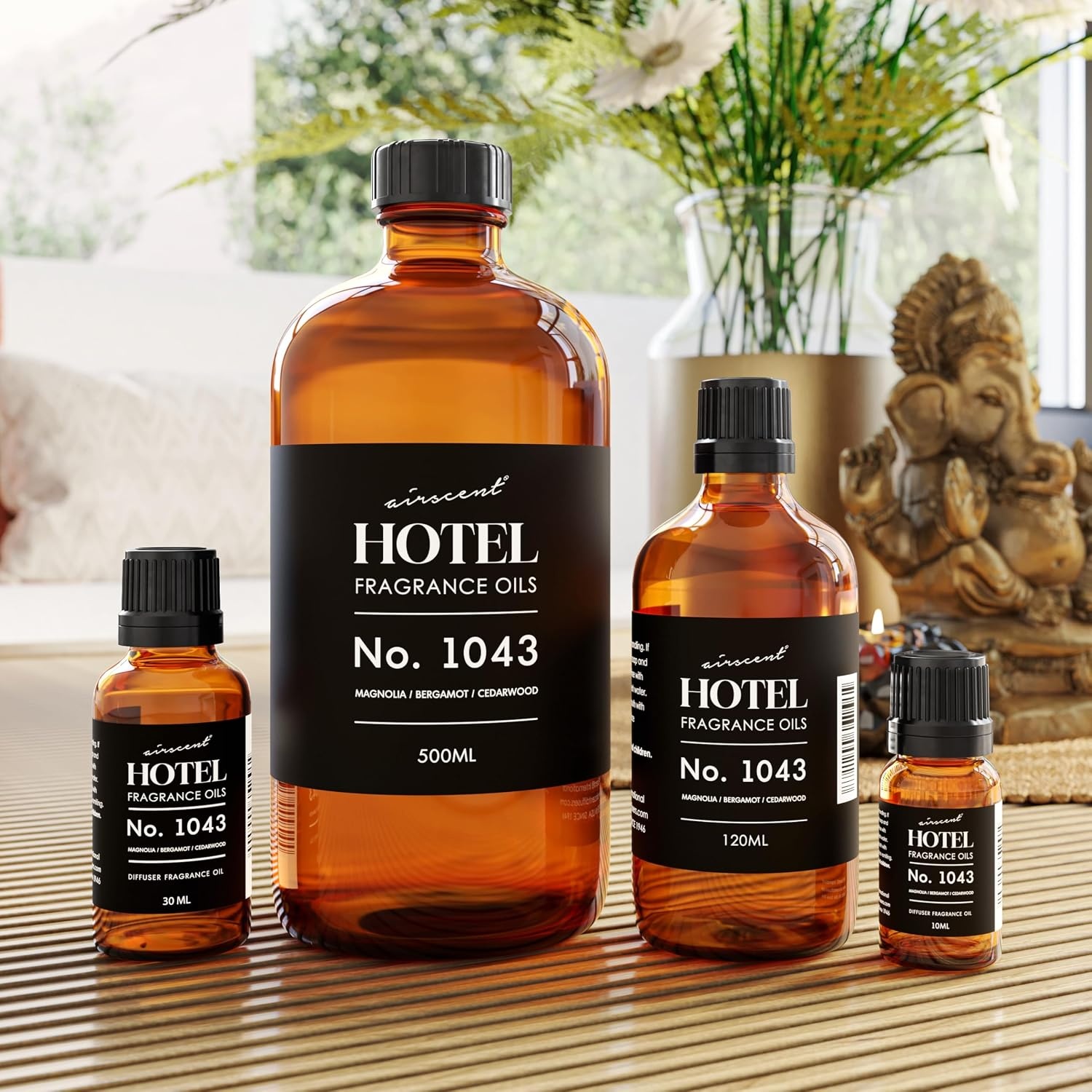 AirScent Magnolia Wood Hotel Diffuser No. 1043 – Magnolia Bergamot Cedarwood – Premium Fragrance Oil for Ultrasonic and Waterless Diffusers and Crafting – 10 mL, 0.34 fl oz Dropper Bottle(120 ml)