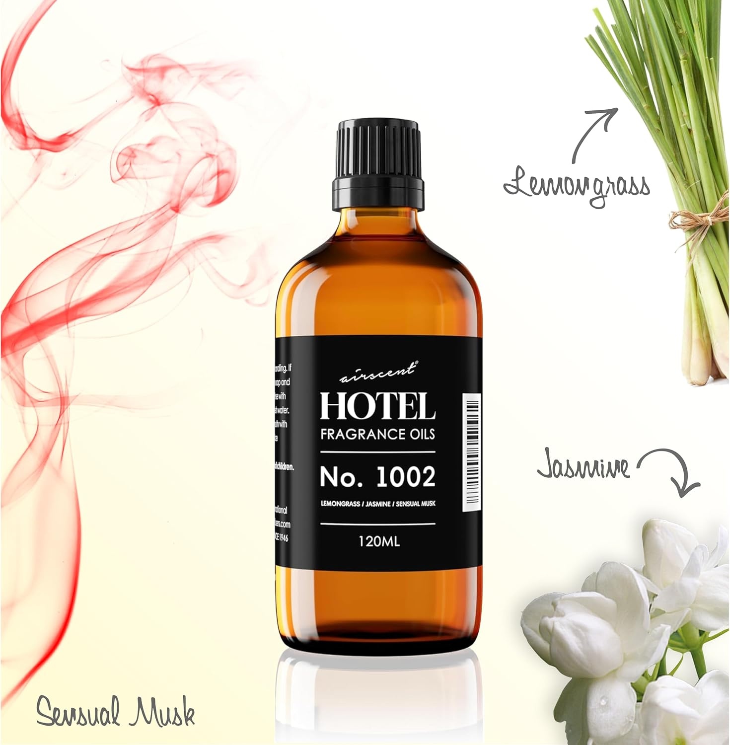 AirScent Hotel Diffuser Oil No. 1002 – Lemongrass Jasmine Amber – 10 mL | Hotel Scent Dupe – Premium Fragrance Oil for Ultrasonic and Waterless Diffusers and Crafting – .34 fl oz Dropper Bottle(1 Fl Oz (Pack of 1))
