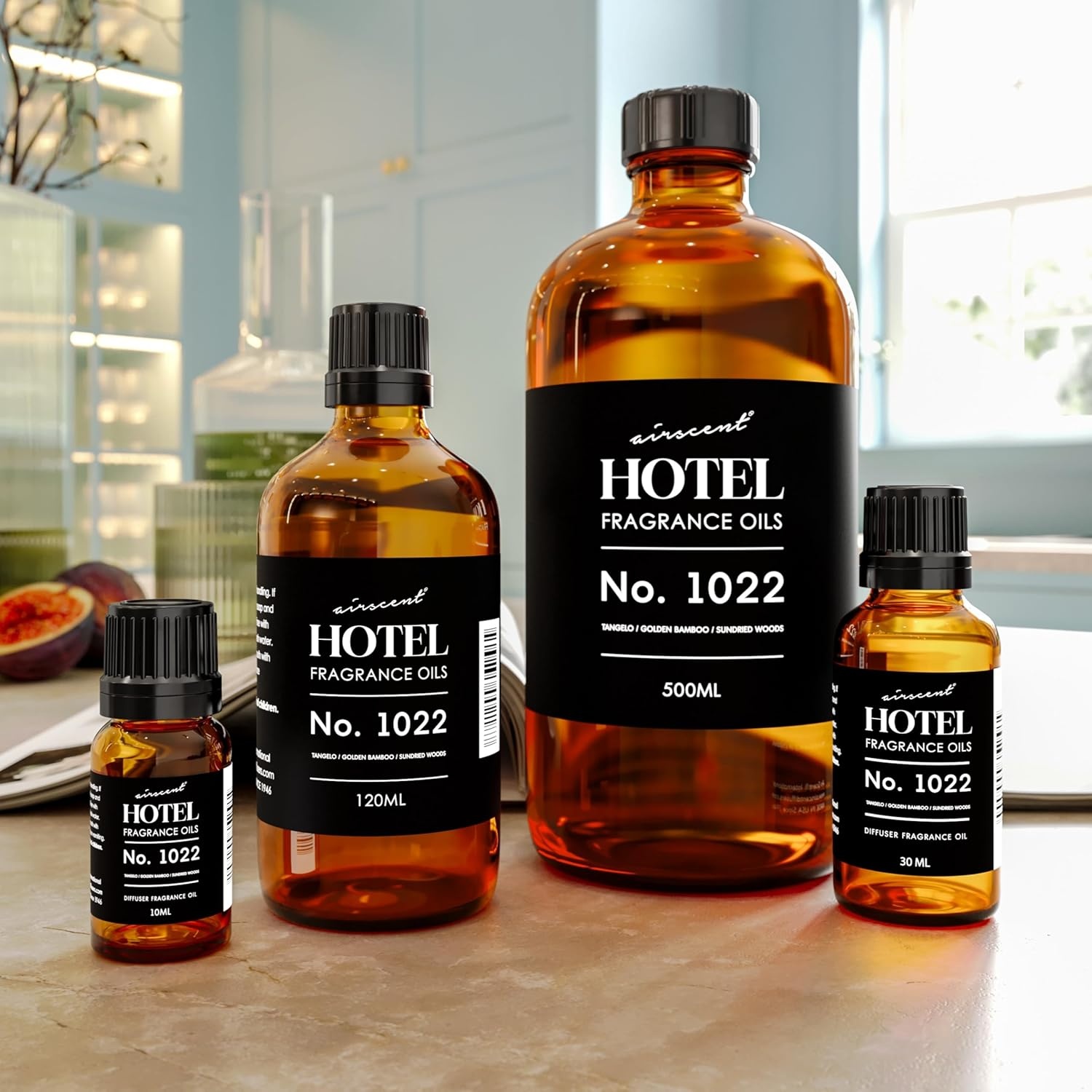 AirScent Hotel Diffuser Oil No. 1022 – Tangelo Golden Bamboo Sundried Woods – Hotel Scent Dupe – Fragrance Oil for Ultrasonic and Waterless Diffusers and Crafting – 10 mL, 0.34 fl oz Glass Bottles(1 Fl Oz (Pack of 1))