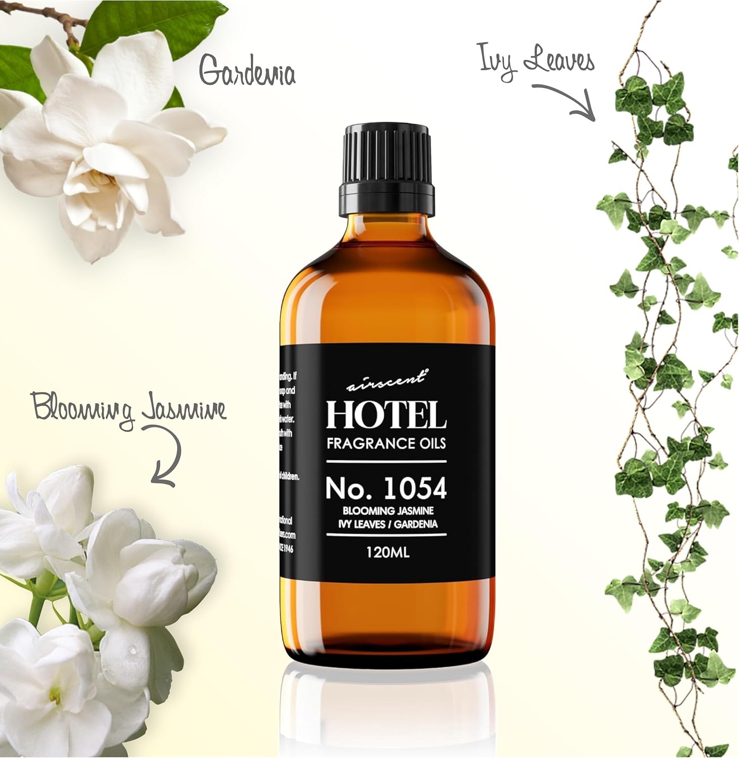 AirScent Essence of Jasmine Hotel Diffuser Oil No. 1054 – Jasmine Ivy Leaves Gardenia – Premium Fragrance Oil for Ultrasonic and Waterless Diffusers and Crafting – 10 mL, 0.34 fl oz Glass Bottle(0.34 Fl Oz (Pack of 1))