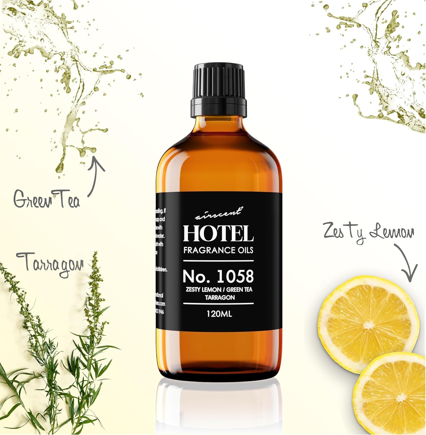 AirScent Hotel Diffuser Oil No. 1058 – Shiso Tea Inspired – Lemon Green Tea Tarragon – Fragrance Oil for Ultrasonic and Waterless Diffusers and Crafting – 10 mL, 0.34 fl oz Glass Bottle(4 Fl Oz (Pack of 1))