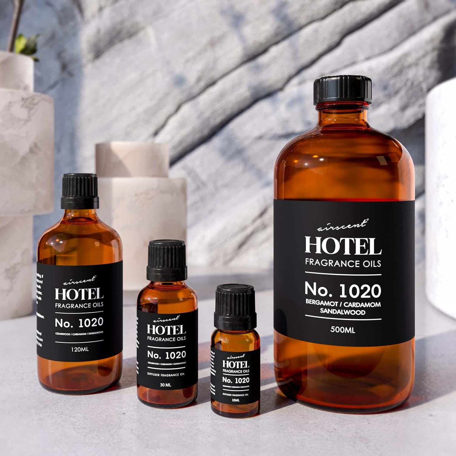 AirScent Hotel Diffuser Oil No. 1020 – Bergamot Cardamom Sandalwood – Hotel Scent Dupe – Premium Fragrance Oil for Ultrasonic and Waterless Diffusers and Crafting – 10 mL, 0.34 fl oz Glass Bottle(16.9 Fl Oz (Pack of 1))
